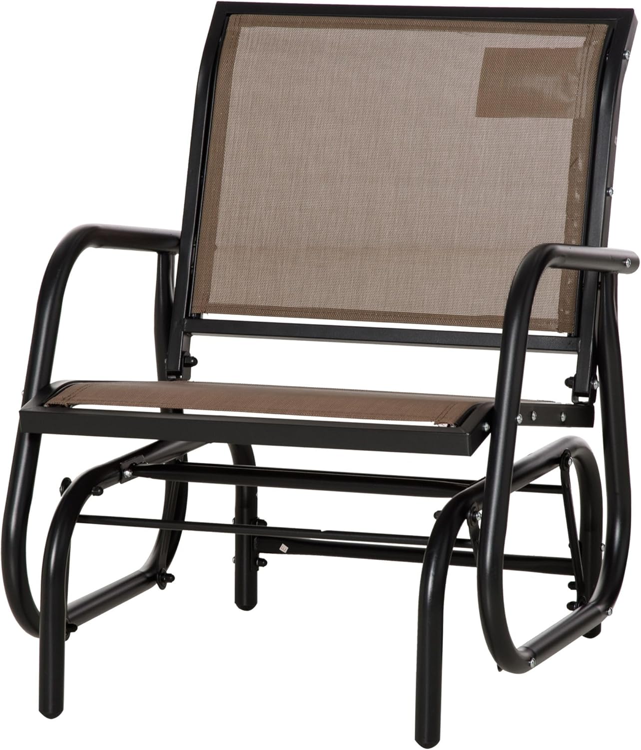 36x40x36inch Outdoor-Patio Porch Glider Featuring Breathable Mesh Material, Heavy Steel FFor rame, and Smooth Deep Brown Armrests
