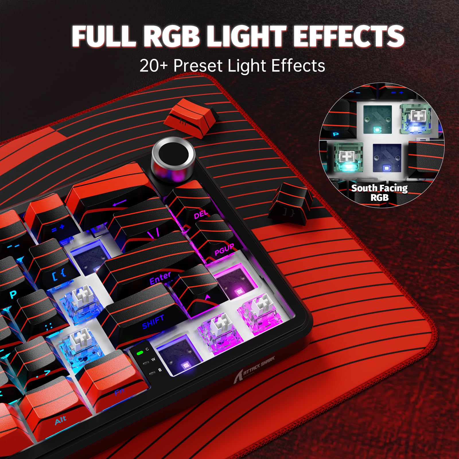 ATTACK SHARK X65PRO HE Tastiera Rapid Trigger 8000Hz, Tastiera Gaming Wireless RGB 60% con Precisione RT di 0,01mm, Switch Magnetici, Attuazione Regolabile, Snap Tap, per PC/Mac, Rosso