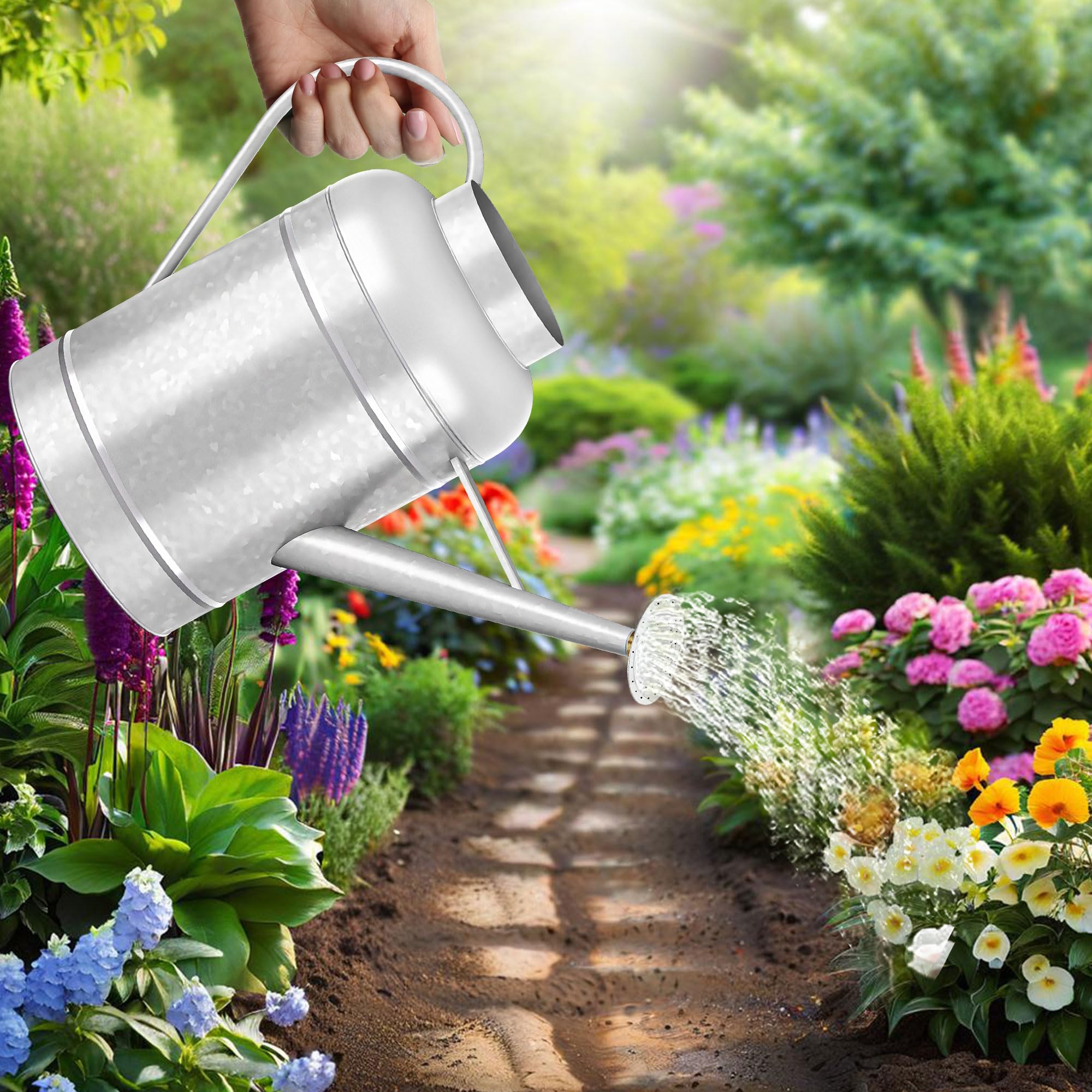 Regadera galvanizada para plantas de interior al aire libre, cuenco de 2,3 galones, jarra de agua con caño extraíble, regadera de metal para plantas de interior y flores de jardín