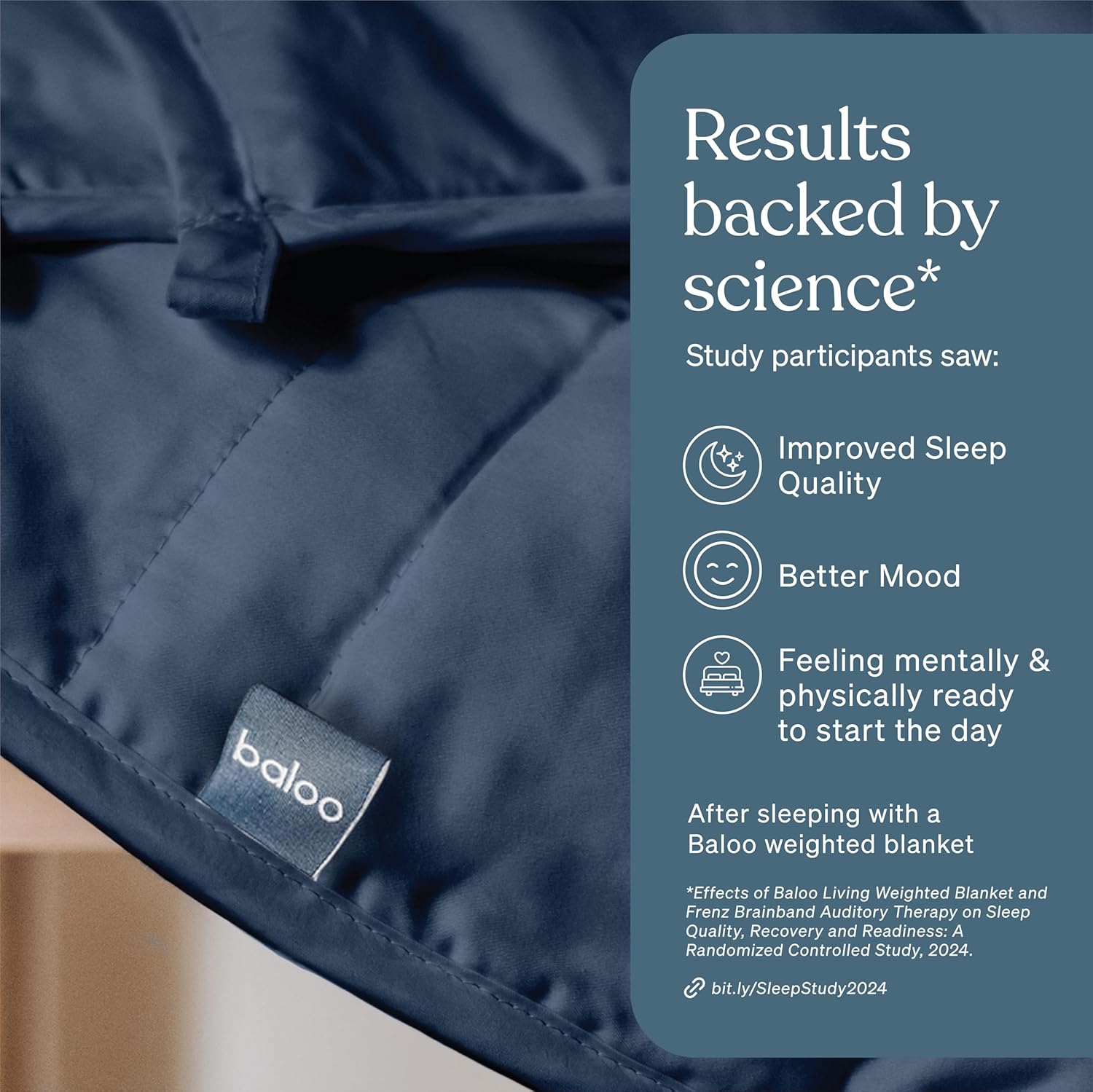 Baloo Weighted Blanket for Adults 12 lb Throw (Navy Blue, 42"x72") | Cool & 100% Cotton | Machine Washable & Dryer Safe | Glass Microbead Fill