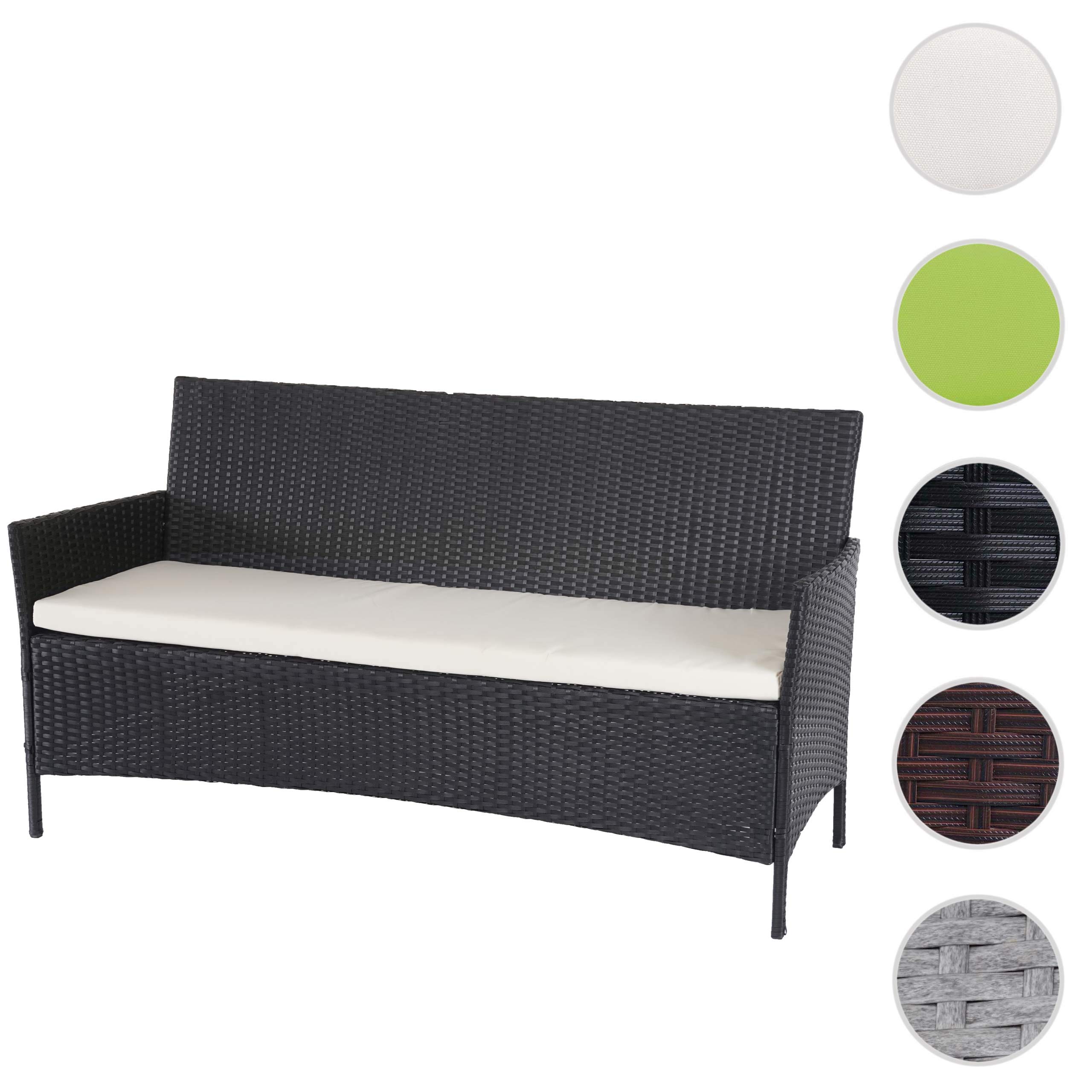 Mendler Divano sofa esterno giardino 3 posti Halden 154cm polyrattan antracite con cuscino avorio