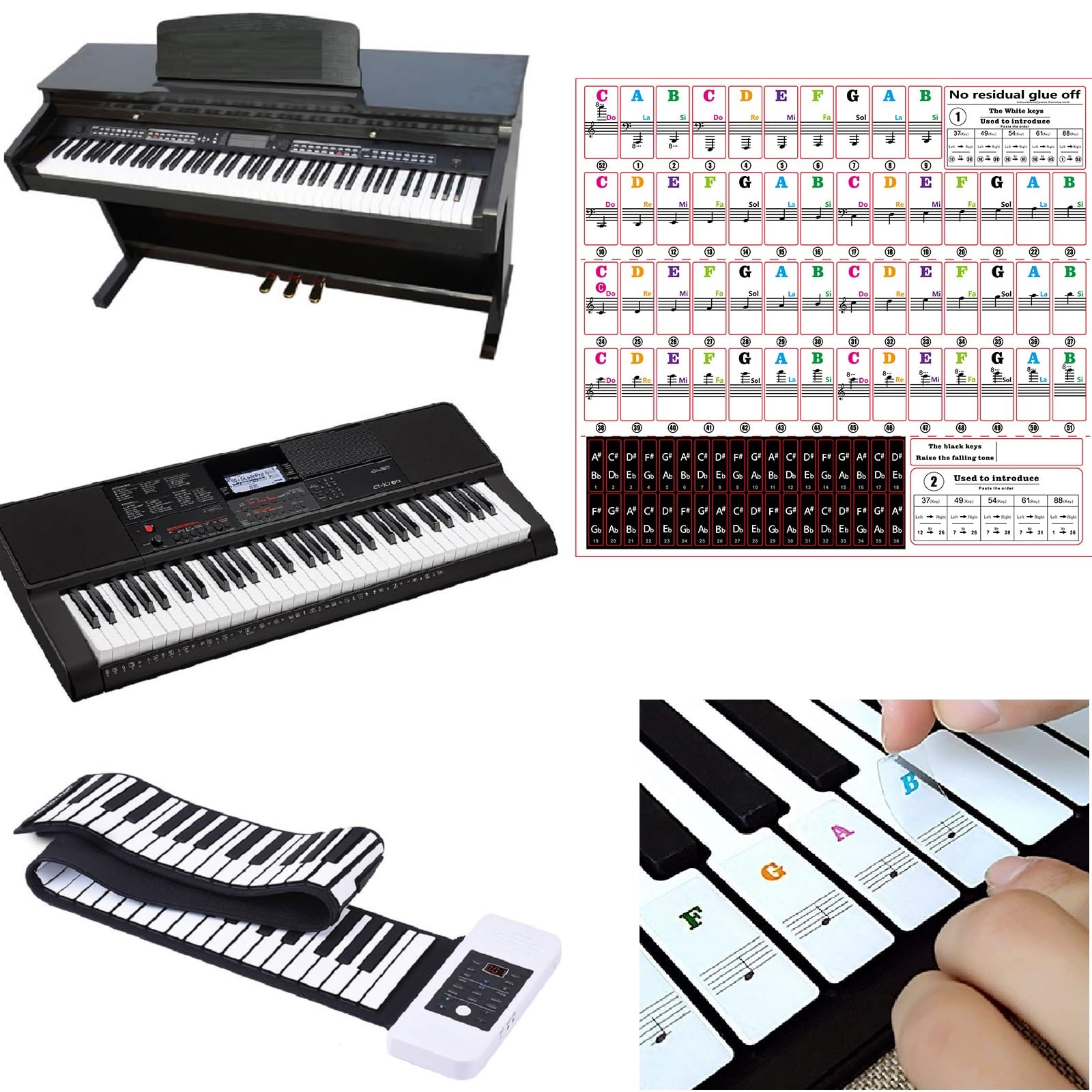 Autocollants pour Notes de Piano Colorés,Autocollants pour Clavier de Piano,Amovibles Autocollants de Clavier de Piano,Touches Note Autocollant,Autocollants de Notes de Touches de Piano pour Débutants