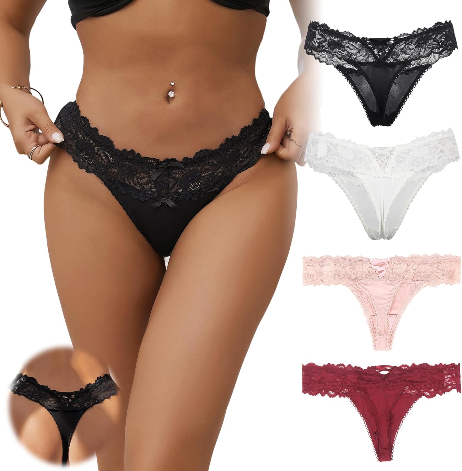 ohyeahlady Women's Sexy Cheeky Silk Thong Panties Tangas Plus Size Underwear V String