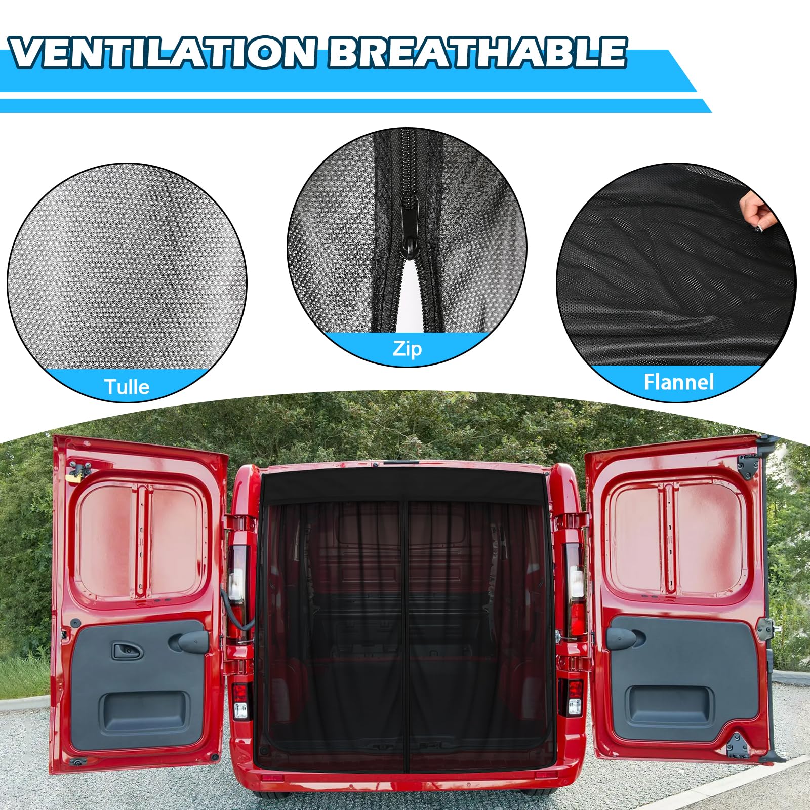 Roadtime Mosquitera magnética para Opel/Vauxhall Vivaro 19-25 portón Trasero,Red de Protección contra Insectos de una Sola Capa,Ventilación,Red de Sombra para Camping(H 160 * 190cm W)