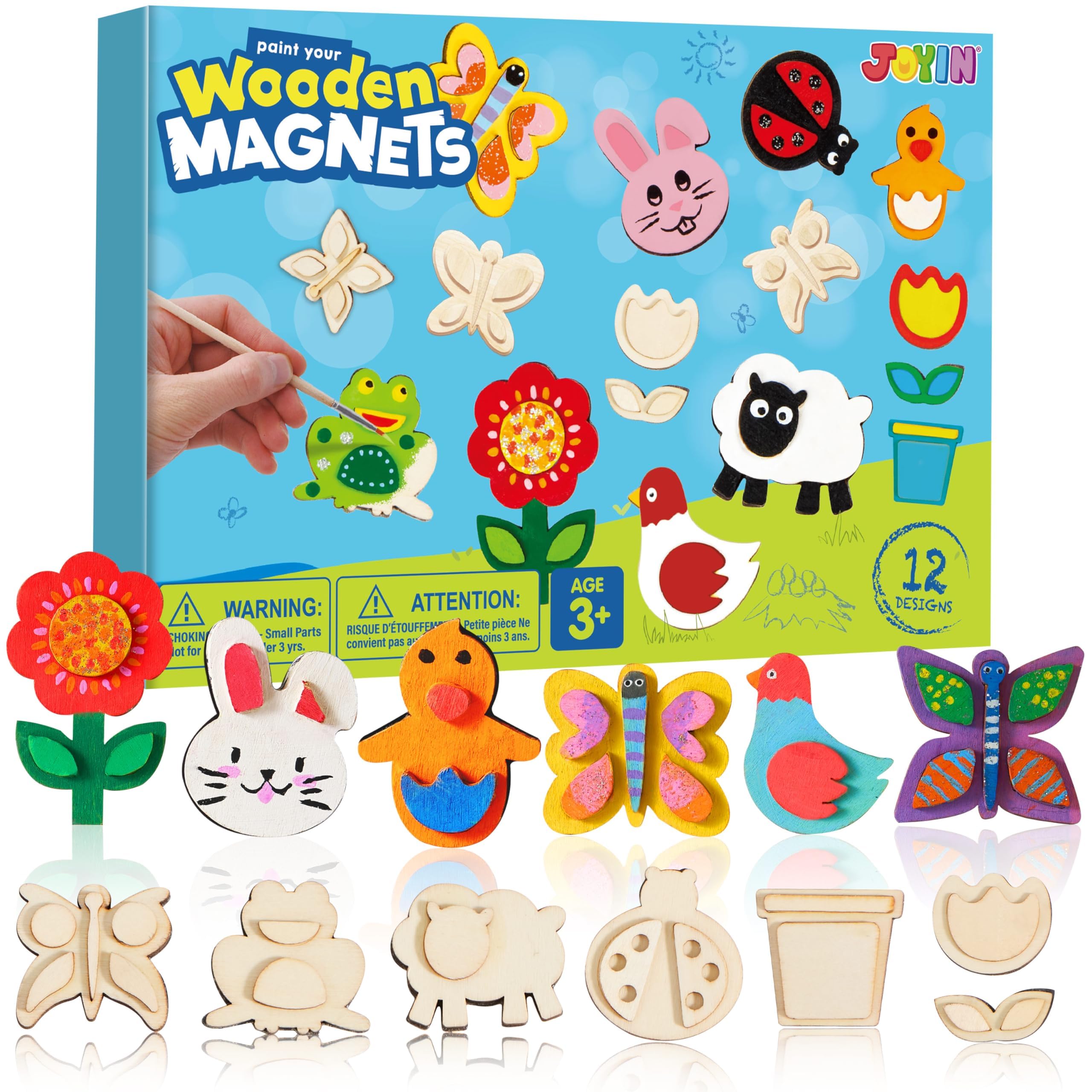 JOYIN 12 Wooden Magnet Creativity Arts & Crafts Painting Kit for Kids, Decorate Your Own Painting Gift for Halloween Crafts, Birthday Parties and Family Crafts, Party Favors for Boys Girls