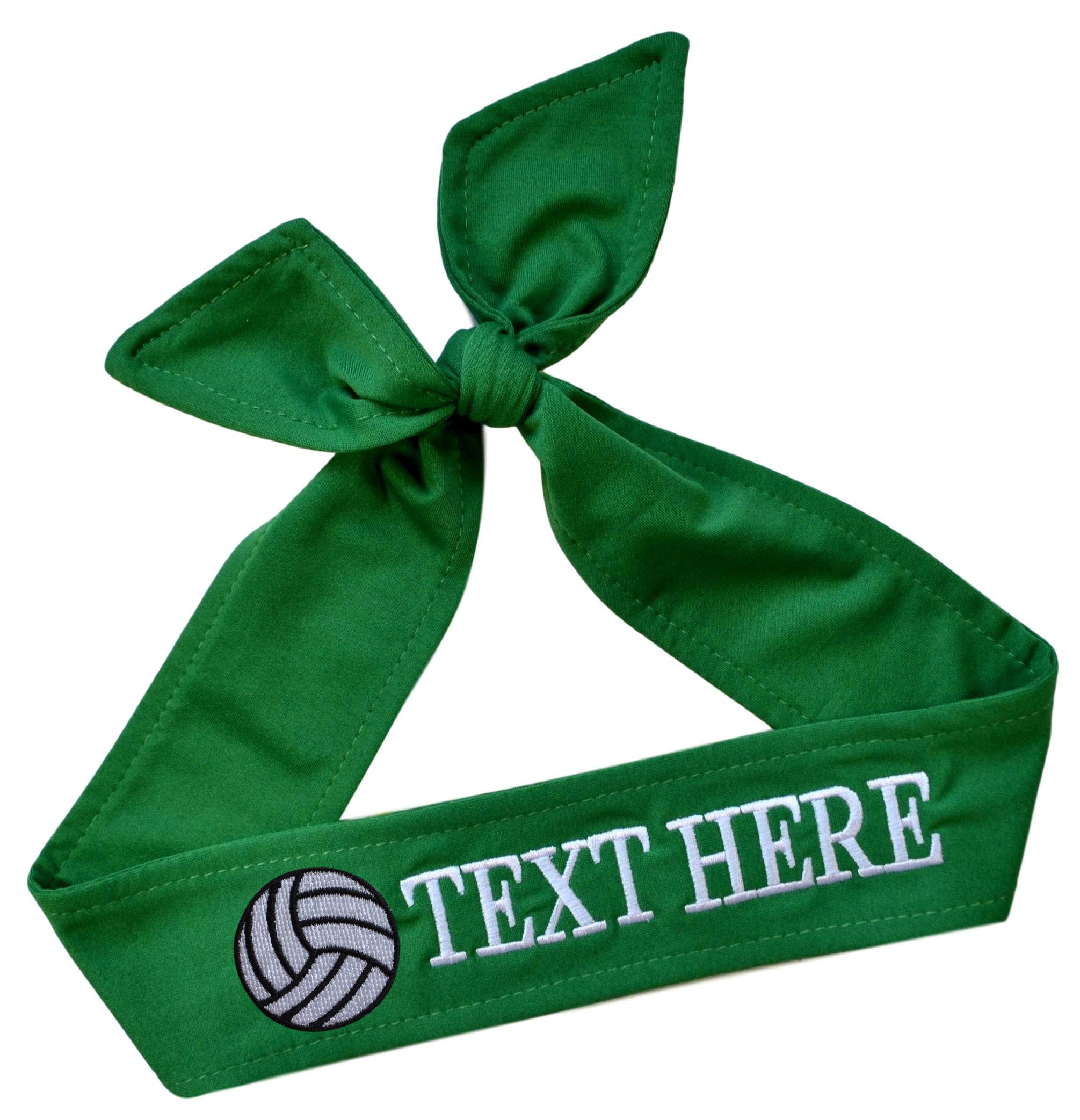 Volleyball TIE Back Moisture Wicking Headband Personalized with The Embroidered Name of Your Choice (Green Tie Back)