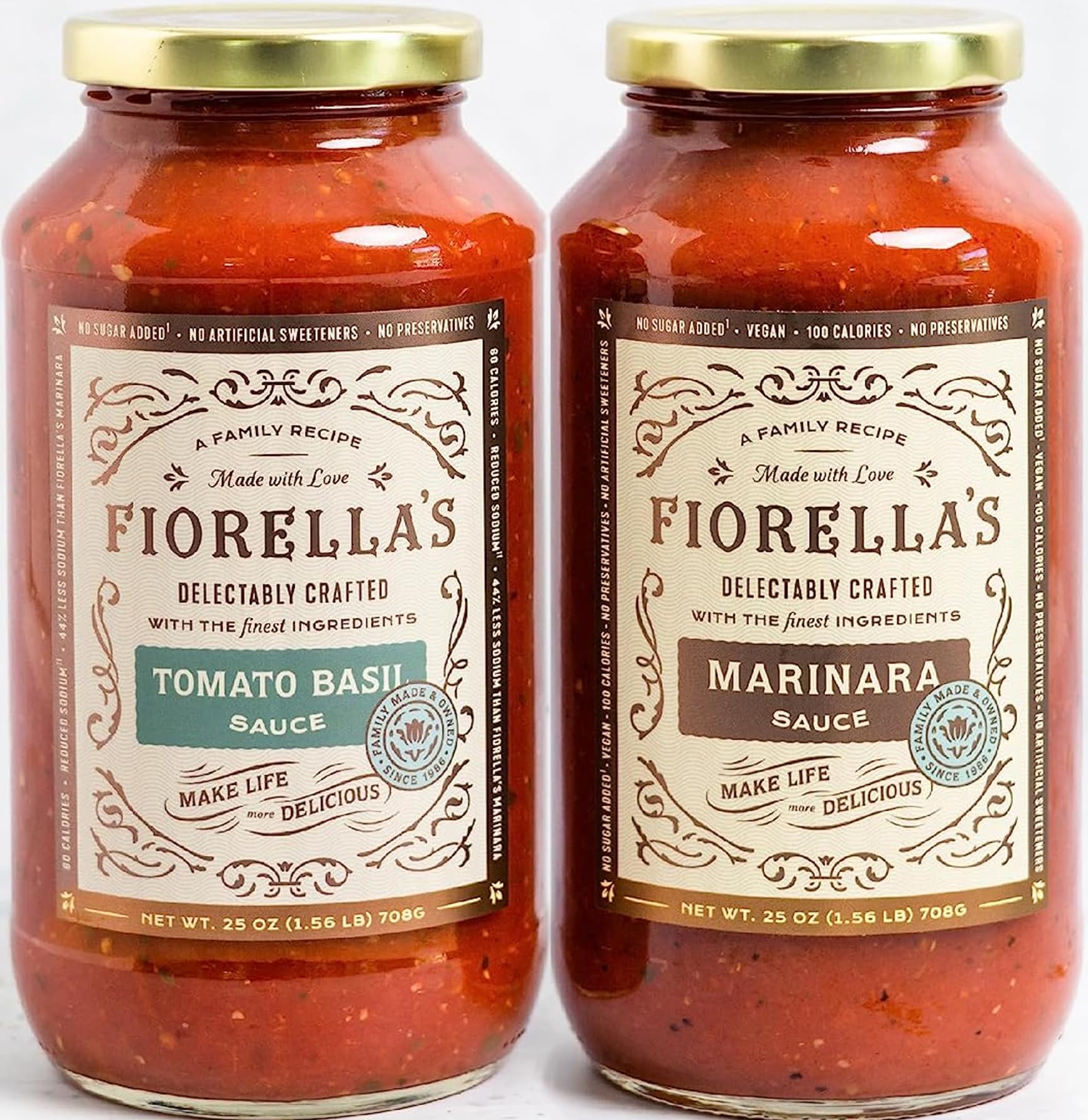 Fiorella's Marinara & Tomato Basil - Variety Pack - Made with Fresh Ingredients - Seed Oil Free, No Sugar Added, Vegan, Gluten Free, No Preservatives