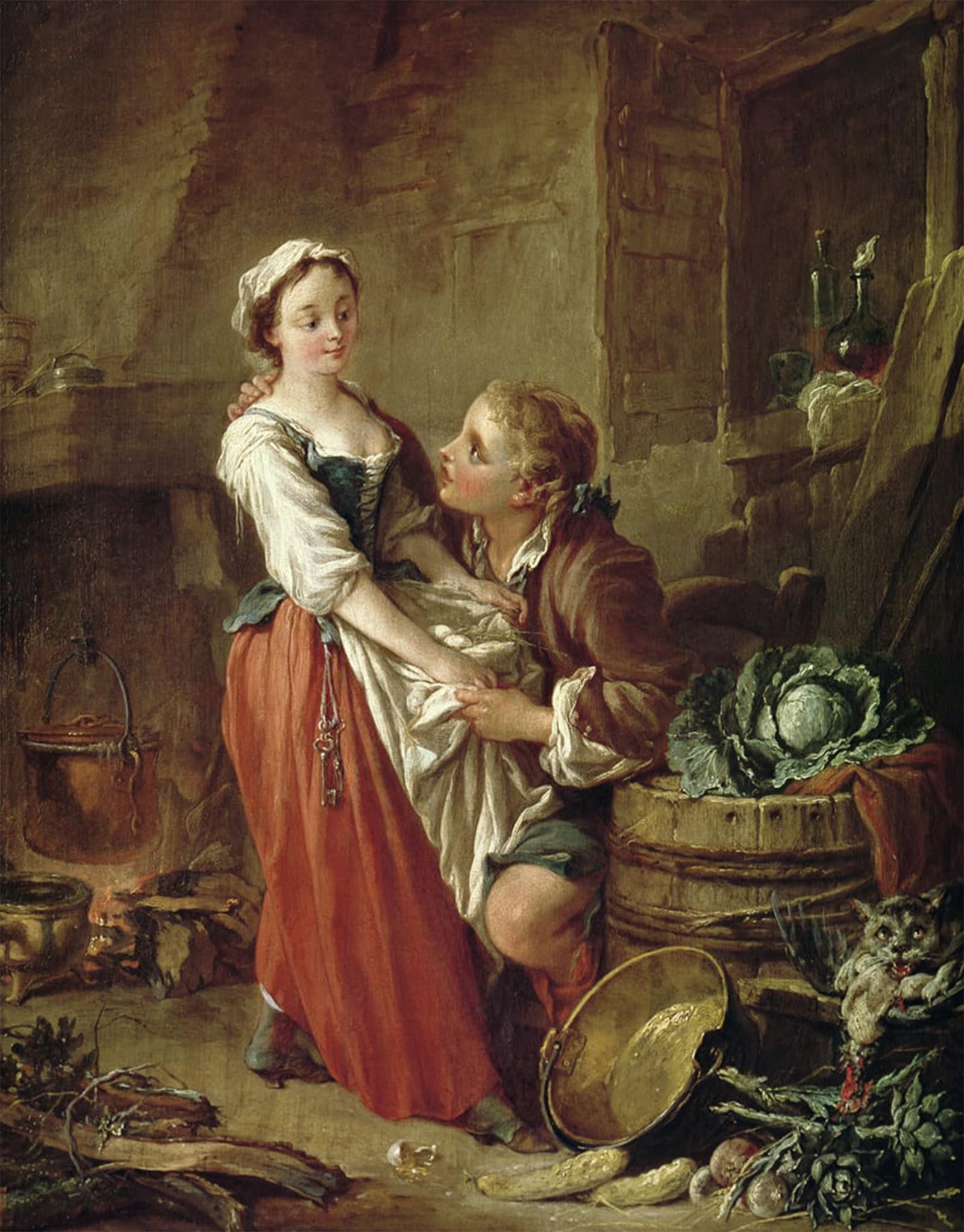POSTERIIk Famous Modern Artwork Art Mural The Beautiful Kitchen Maid by François Boucher Oil Paintings Pictures for Home Decor 60x90cm