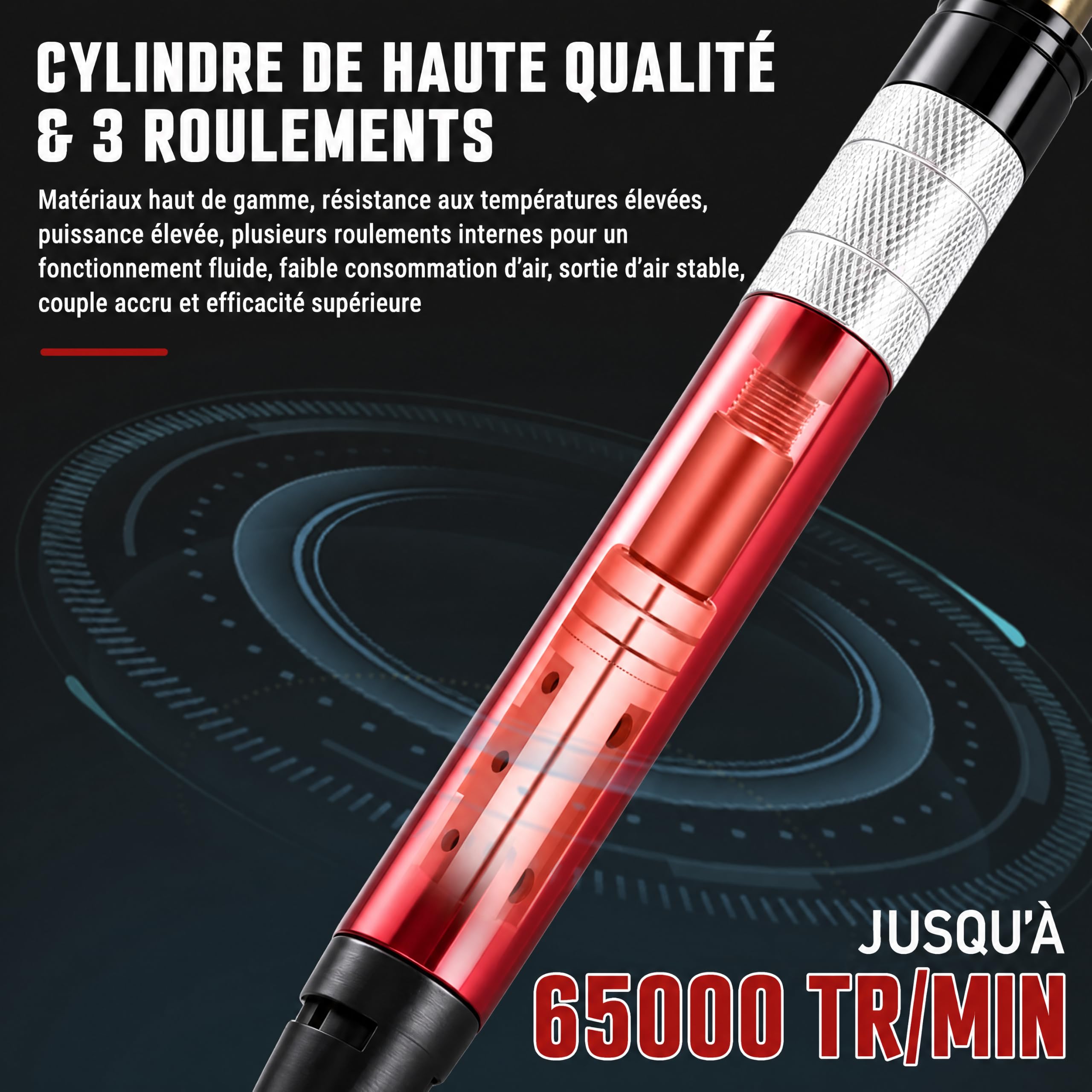 Meuleuse à Crayon Pneumatique, Mini Meuleuse Pneumatique Micro Meuleuse à Air, 65000rpm Micro Broyeur Pneumatique Broyeur à Air Mini Meuleuse Droite Avec Clé à Main Pour Le Polissage Et Le Meulage