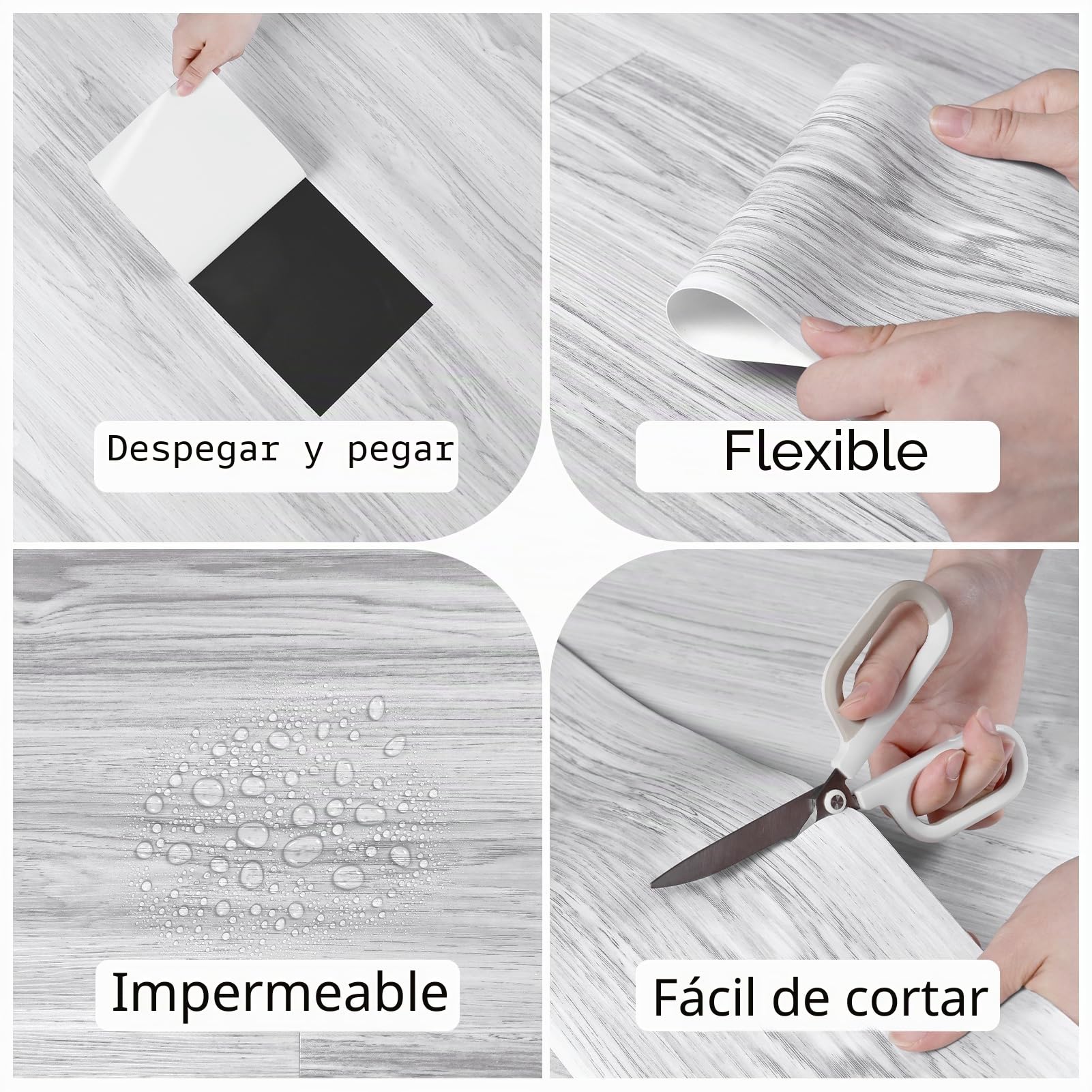 24 Piezas Parquet Laminado Para Suelo Suelo Vinilo Autoadhesivo Efecto Madera Gris y Blanco Vinilo Suelo Baño Impermeable Suelos De Vinilo Adhesivos Para Suelos Suelo PVC Rollo 90cm x 15cm