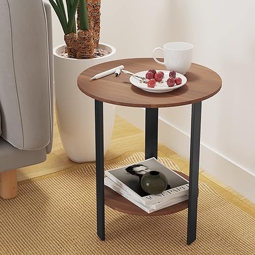 Miniatura 3 de POINTANT Mesa auxiliar redonda redonda de 20 pulgadas mesa auxiliar de granja blanca para sala de estar dormitorio con estante de almacenamiento de