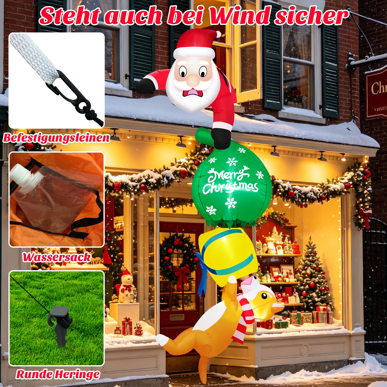 Danxilu 2,4m XXL Aufblasbare Weihnachtsdeko Weihnachtsmann zieht Hund