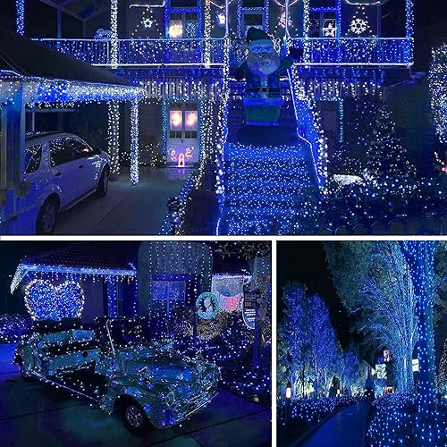 Vista 7 de Guirnalda de luces de Halloween extensible de 200 LED de color azul, extralarga de 82 pies, para interiores y exteriores, 8 modos de iluminación