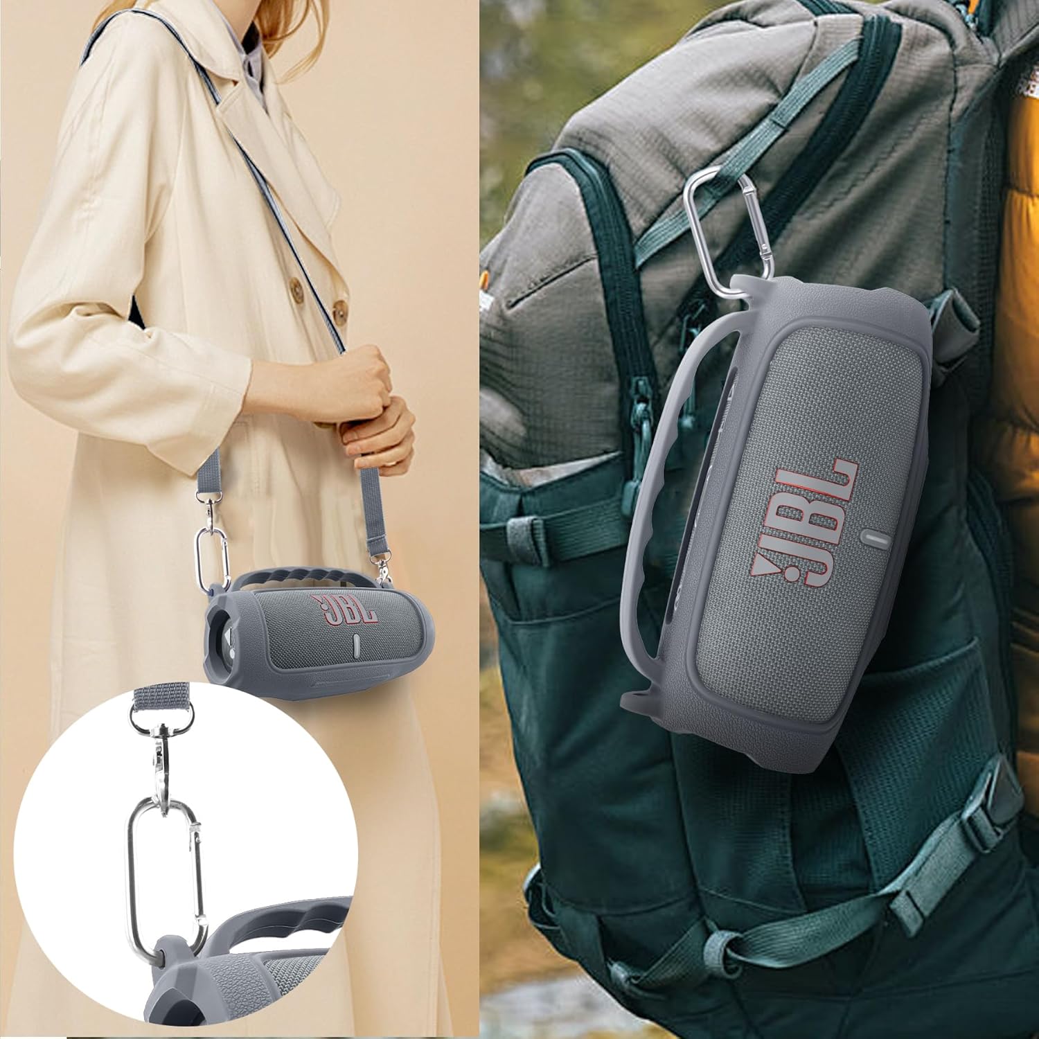 co2CREA Silicone Case for JBL Charge 5 Portable Waterproof Bluetooth Speaker, Portable Travel Soft Cover with Shoulder Strap, Protective Skin Case (Grey) - Image 8