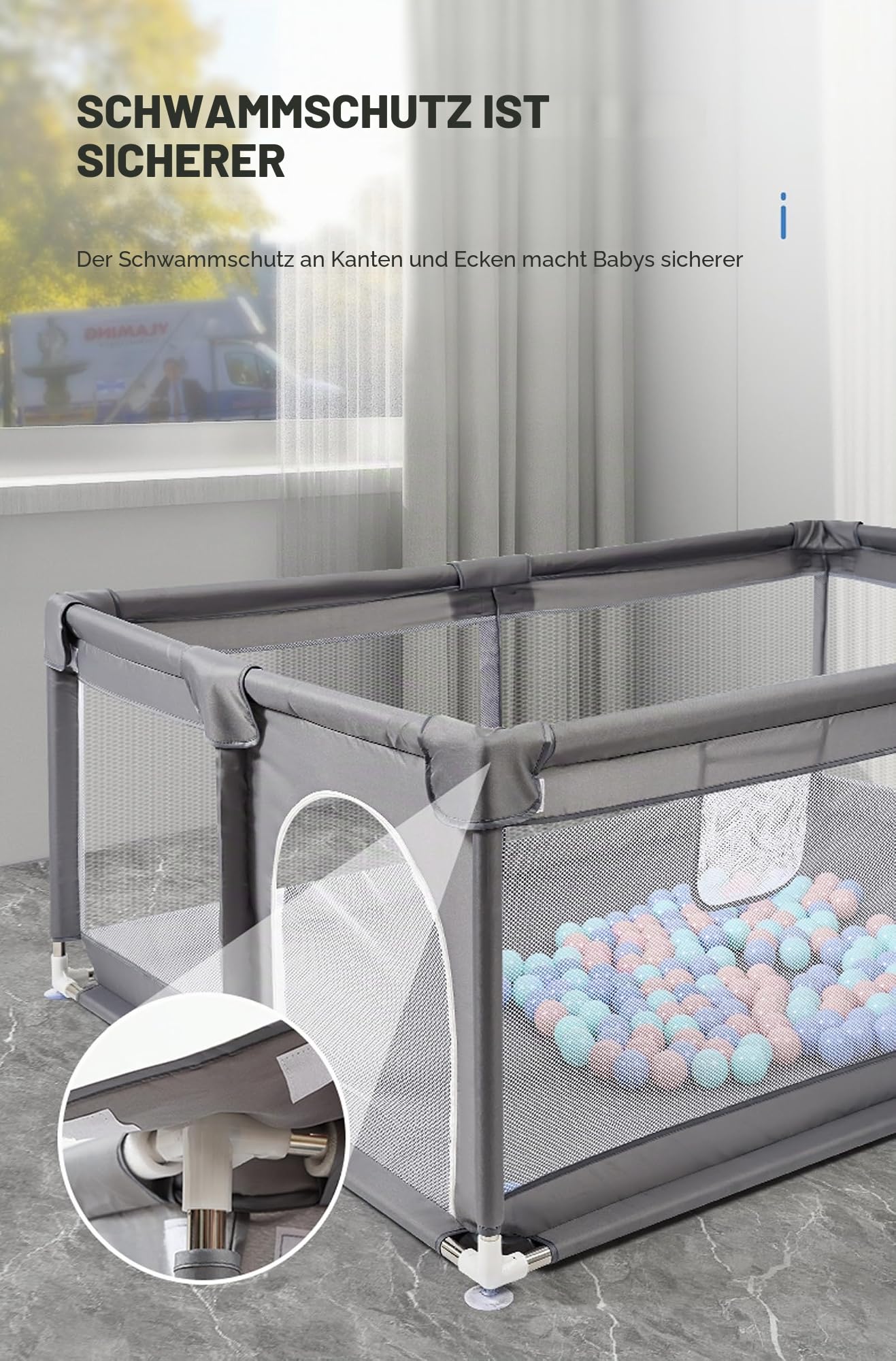 Laufstall Baby, Laufstall für Drinnen, Großer Laufgitter Baby, Kinderaktivitätszentrum Spielhof Spielplatzpark für Kinder mit Antikollisionsschaum (2.0 * 2.0M)