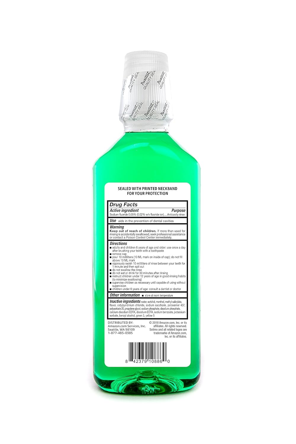 Amazon Brand - Solimo Anticavity Fluoride Rinse, Alcohol Free, Mint, 18 Fluid Ounces, Pack of 4