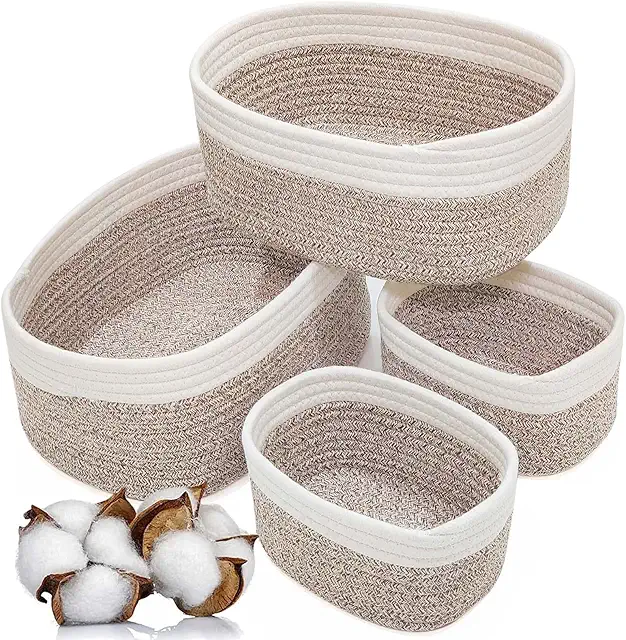Storage Basket Cotton Rope Braided Set of 4 - Flätad Korg Jula Organizer