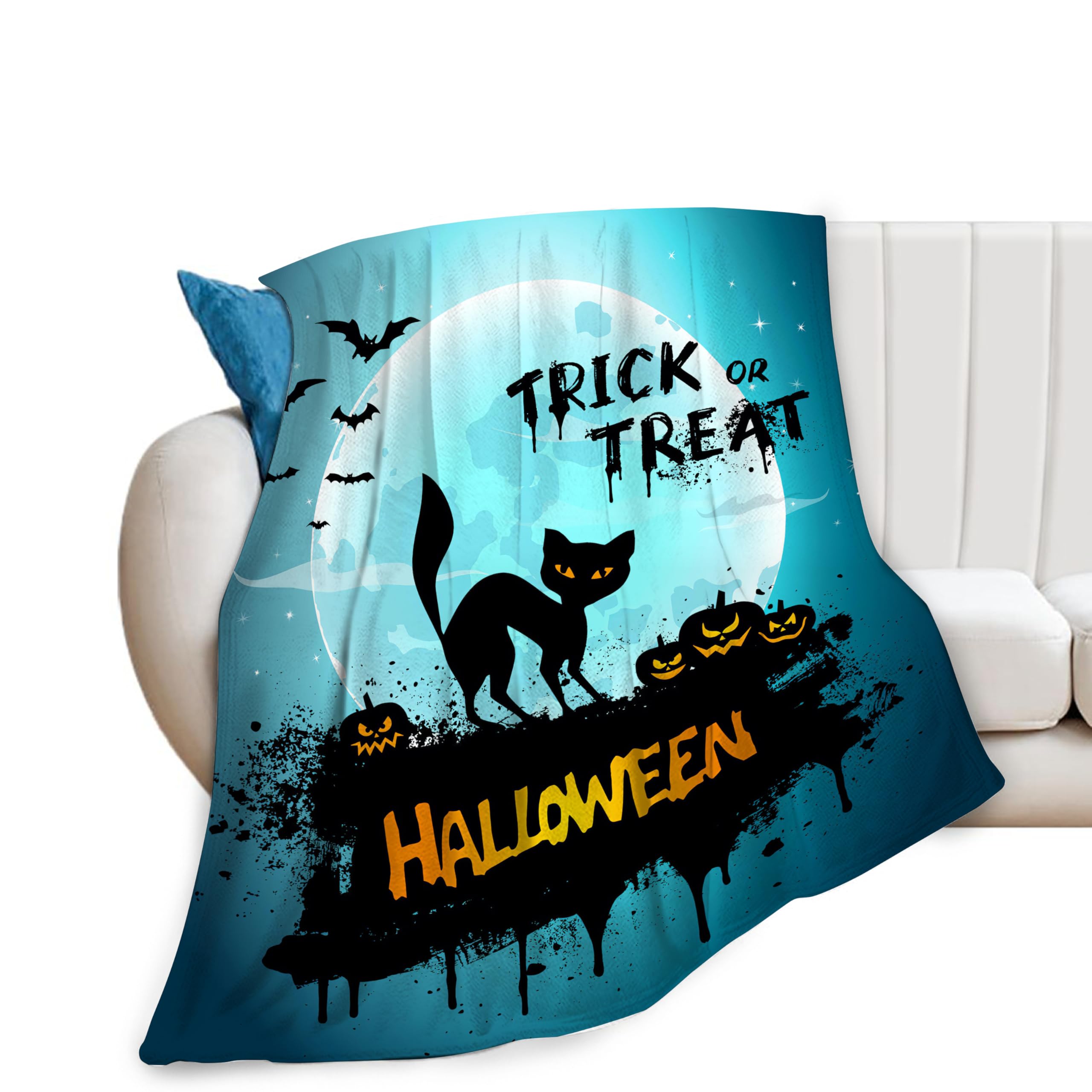 Halloween Blanket Cat Pumpkin Throw Blankets Cozy Fleece Flannel Horror Bedding Stuff Gifts for Men Women Boys Girls Teens Kids Adults for Couch Sofa Bed Decor 40"X50"