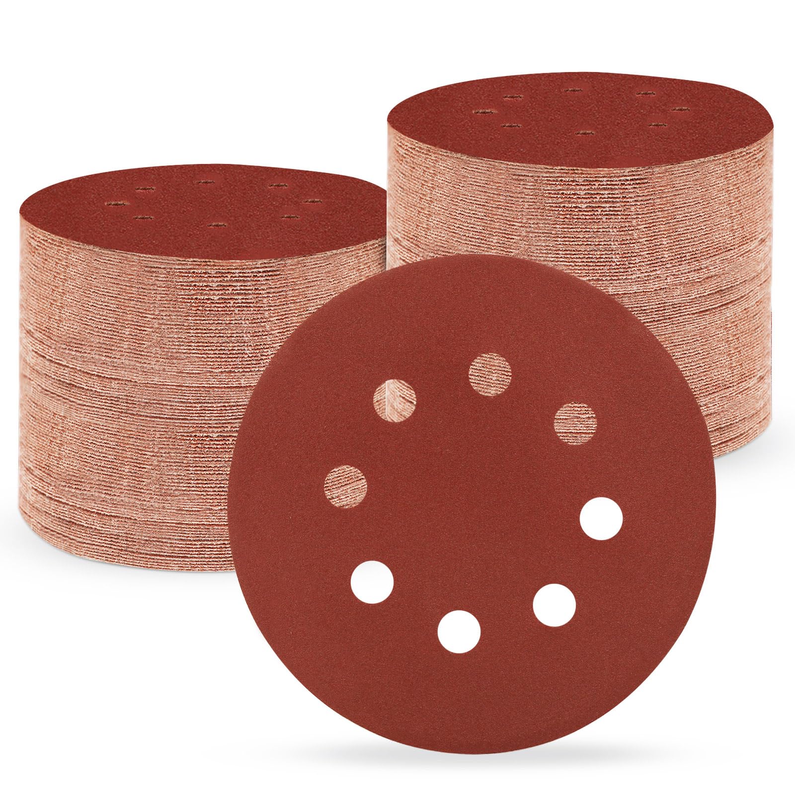 Huopueit 5 Inch 8 Hole Sanding Discs, 150 PCS 320 Grit Hook and Loop Sandpaper, Round Aluminum Oxide Sand Paper Discs for Random Orbital Sander