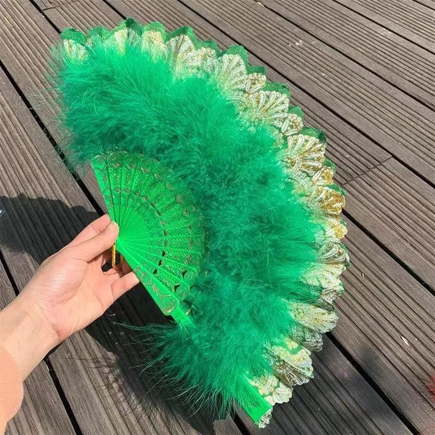 ROHCGHC folding fan, Handheld Feather Fan,Vintage Folding, Dance Hand with Pendant Gift Wedding Party Decoration(Green)