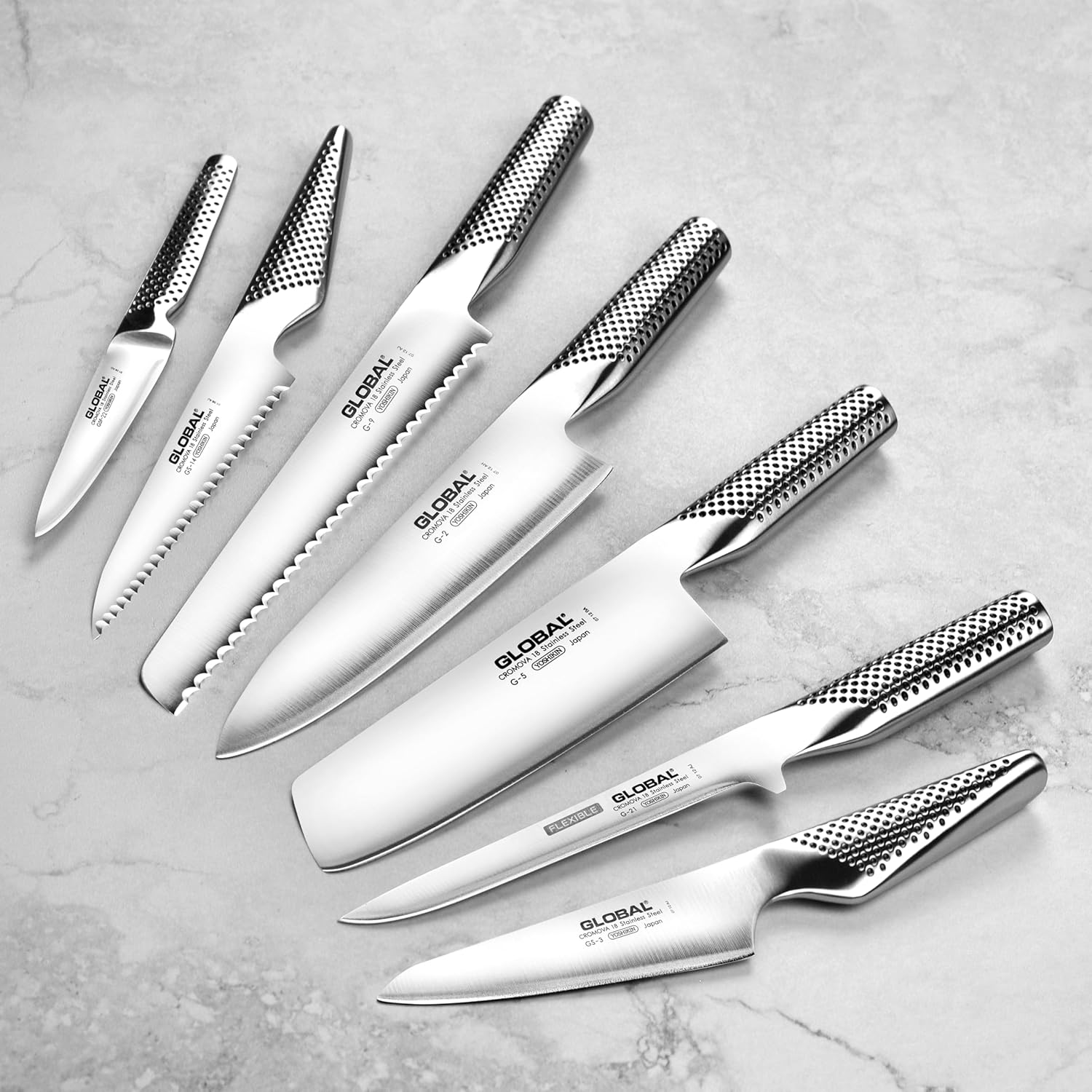 Global Kanpeki 10 Piece Knife Set with Cement Gray Block