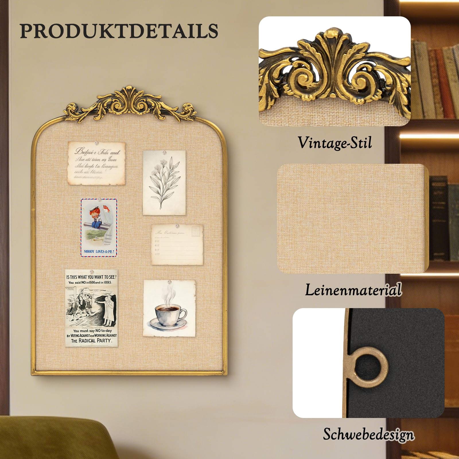 Elegancka tablica do przypinania z żywicy syntetycznej z akcentami kwiatowymi, 40 x 61 cm, w stylu vintage, korkowa tablica z artystyczną żelazną ramą, do dekoracji domu i biura