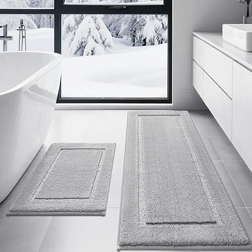Miniatura 17 de Alfombras de baño de 32"x20", tapete de baño de microfibra absorbente ultra suave, grueso, afelpado y esponjoso, respaldo antideslizante, tapetes de