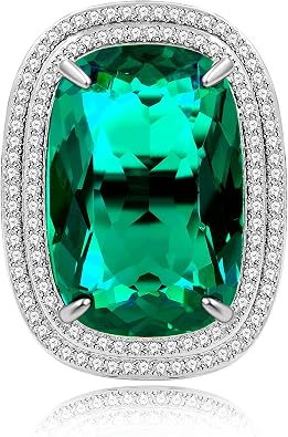 Uloveido 20x30mm Exaggerated Rectangular Cubic Zirconia Huge Stone Cocktail Party Favor Rings Platinum Plated Adjustable