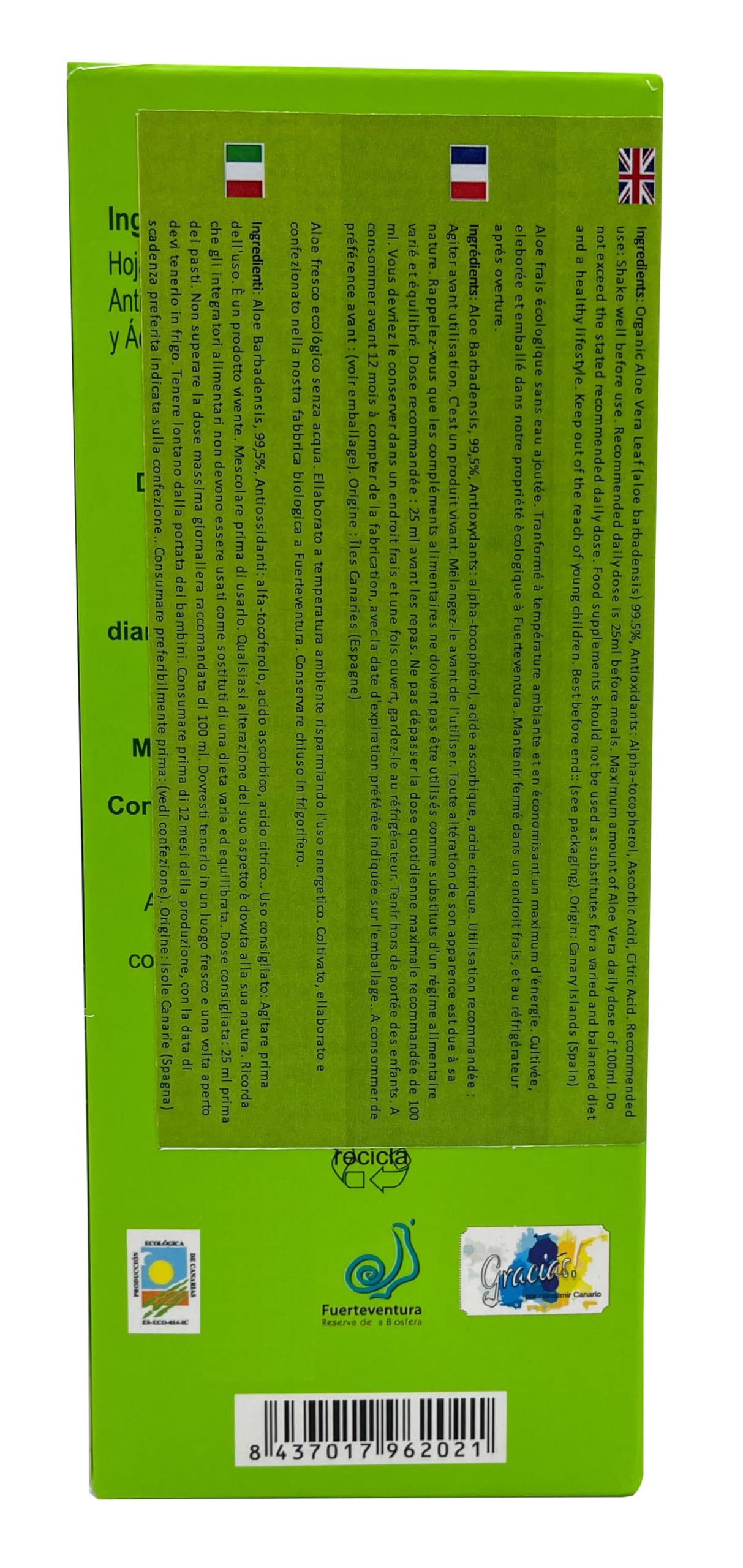 Vidaloe Complemento Alimenticio de Aloe Vera 99,5% 500ml 2 unidades
