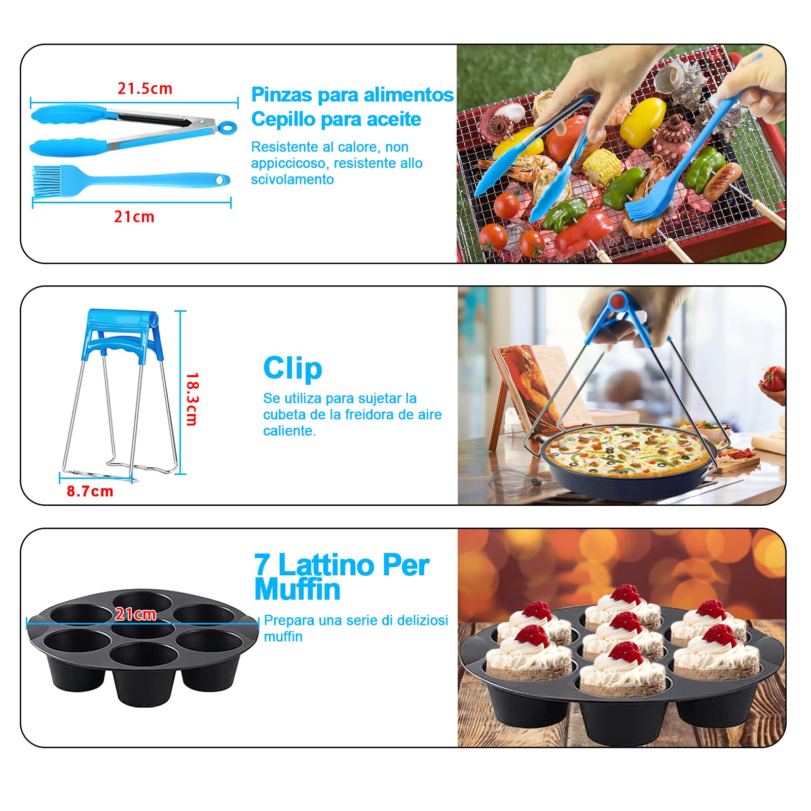 YINGRACE 20 CM Accessori Friggitrice Ad Aria, 11 Pezzi, per Philips XL 6,2L, Ninja 5,2L AF160EU, COSORI 4,7L, Cecotec 5,5L, Moulinex 4,2L EZ4018, Uten 4,5L, Ardes 5L
