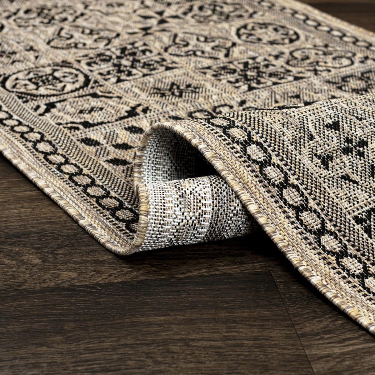 Mazovia In-& Outdoor Läufer Balkon 100x500cm Creme Patchwork Wetterfest | In-& Outdoor Teppichläufer für Flur Küche Terrasse Garten Beige Pflegeleicht UV-Beständig Wasserabweisend Verkauf pro Meter