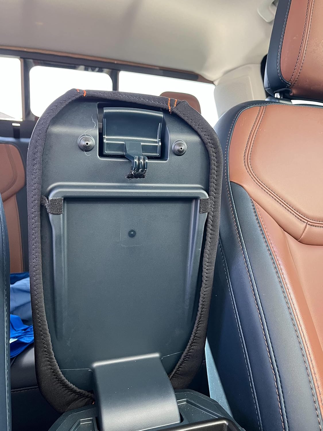 Car Console Covers Plus Made in USA Designed for Ford Maverick 2022-2026 Neoprene with Accent Stitching Auto Armrest Center Console Cover Protector Black w/Orange