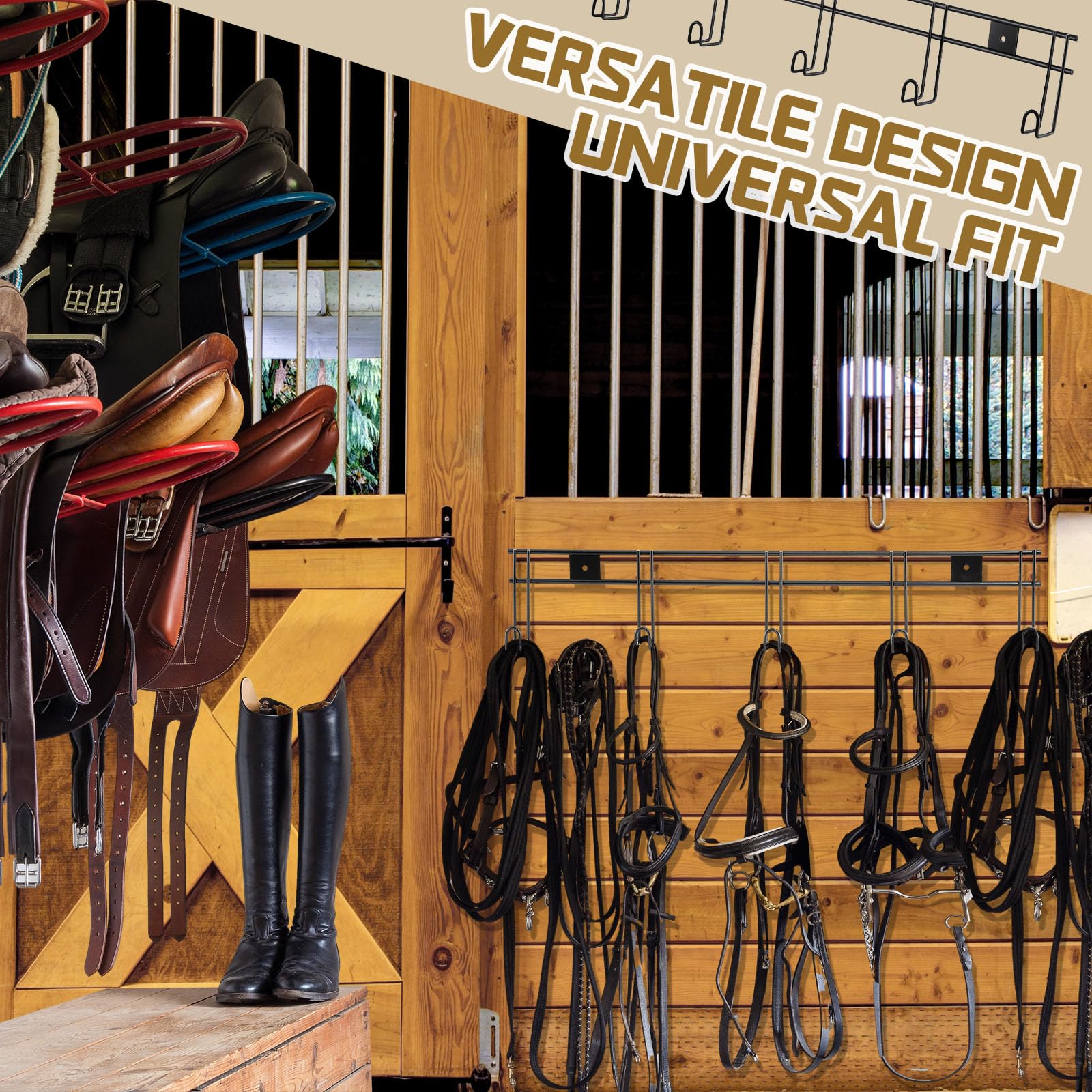 Yaocom 2 Stück 5 Haken Pferd Zaumzeug Haken Metall Zaumzeug Rack mit Aufhängern für Zaumzeug, schwarze Reißzwecke, vielseitige Montage, tragbares Pferderegal, leicht und dennoch langlebig, für