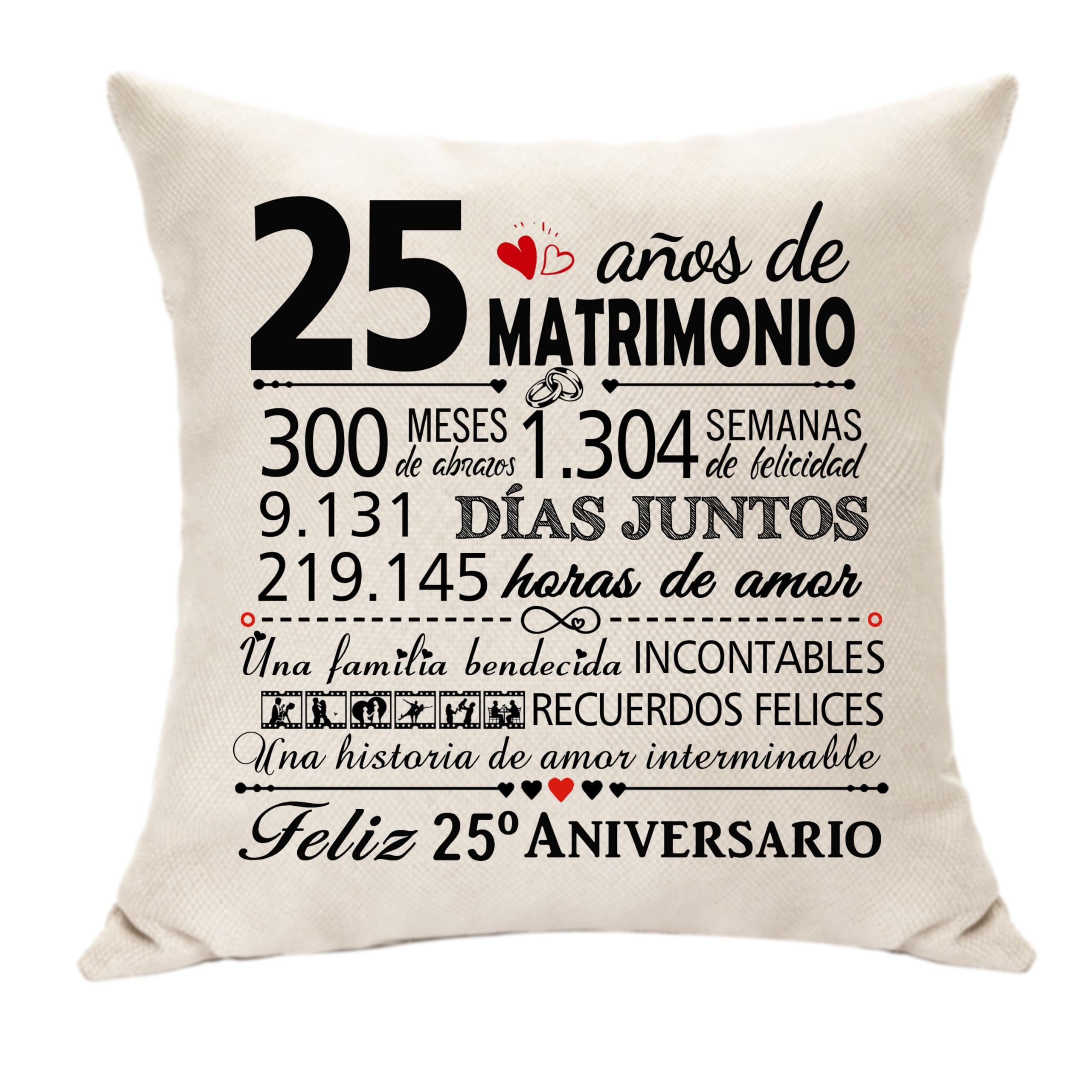 Hasodeo Regalos Bodas de Plata Funda de Cojín Regalos 25 Años de Matrimonio Cojín Decoración 45x45cm Regalos para 25.º Aniversario de Boda Esposa Marido Pareja Regalo Decoración de Casa (25Años)