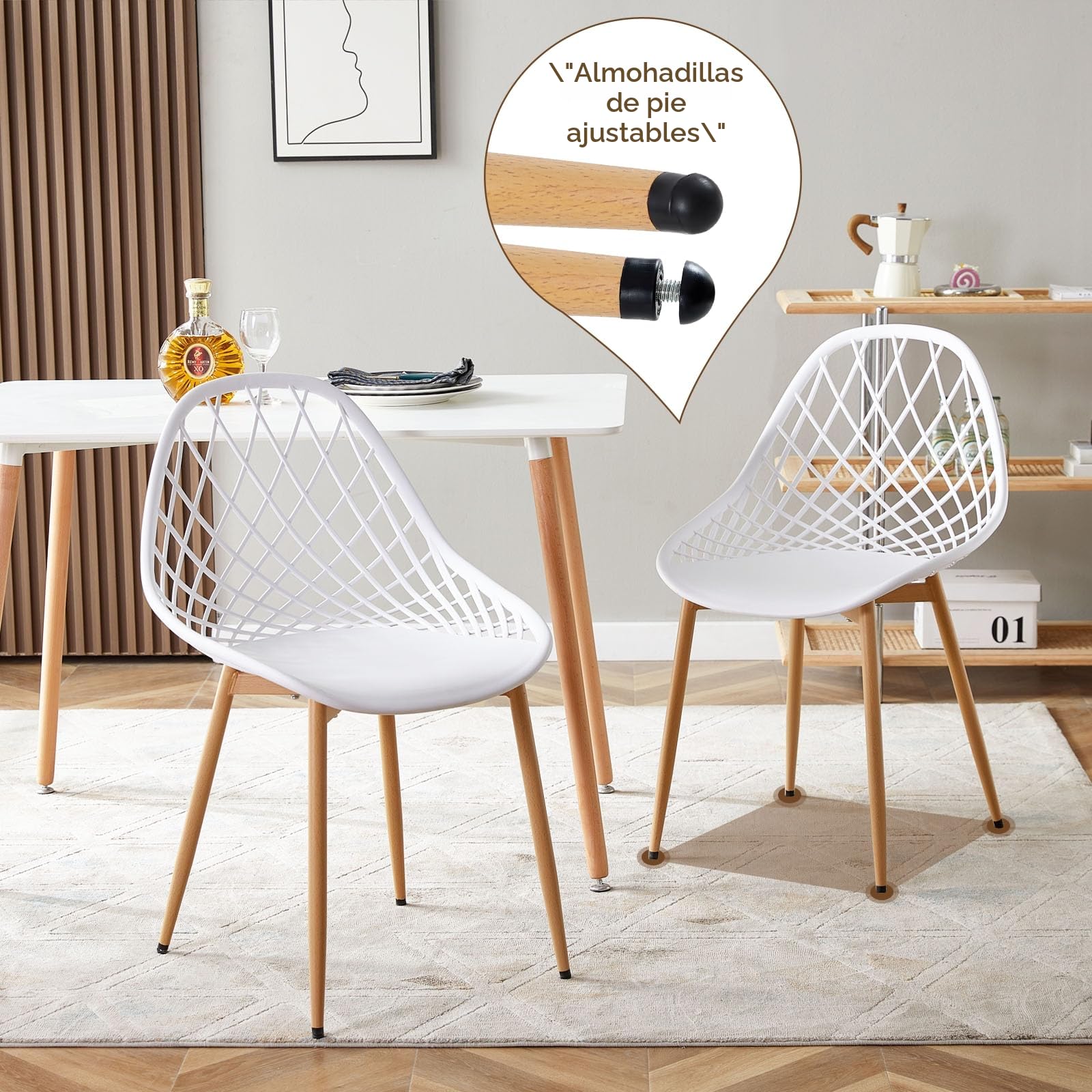 buybyroom Sillas Comedor Pack 6, Sillas de Comedor Modernas con Patas de Metal y Respaldo Ergonómico, para Comedor,Cocina, Reuniones, Salon, Recepción, Blanca