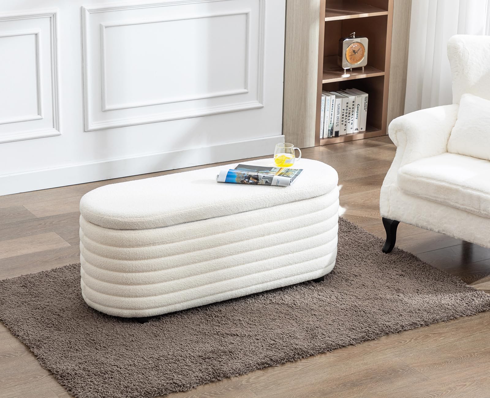 chairus Banco de Almacenamiento Banco de Piel Sintética para Pies de Cama, Baúl de Almacenaje para Dormitorio Puff para Tocador, Blanco
