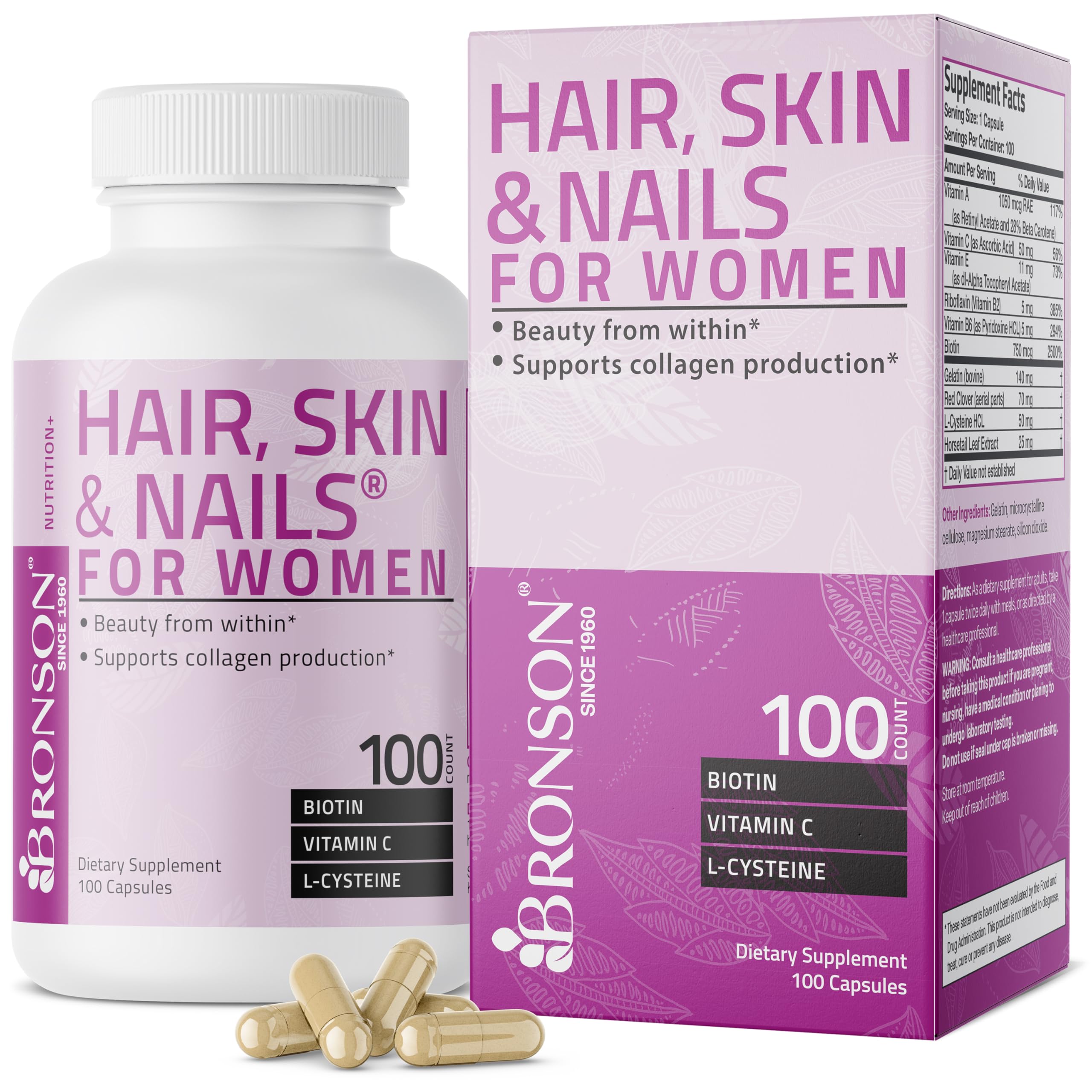 Hair, Skin & Nails with Biotin Extra Strength Vitamin Supplement for Women, 100 Capsules