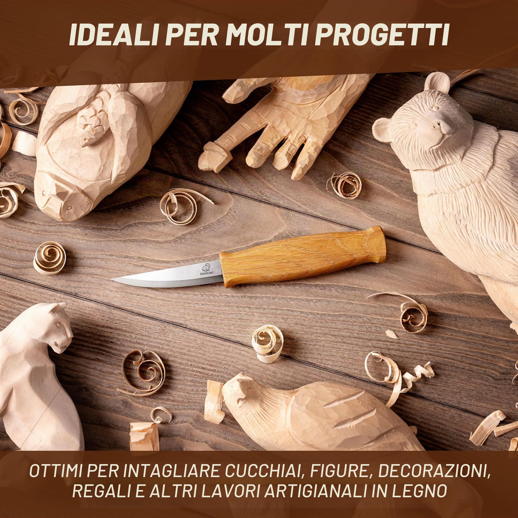 BeaverCraft C4 Coltello per Intaglio del Legno – Coltello Sloyd per Sgrossatura | Strumento per Intaglio di Cucchiai per Principianti e Professionisti