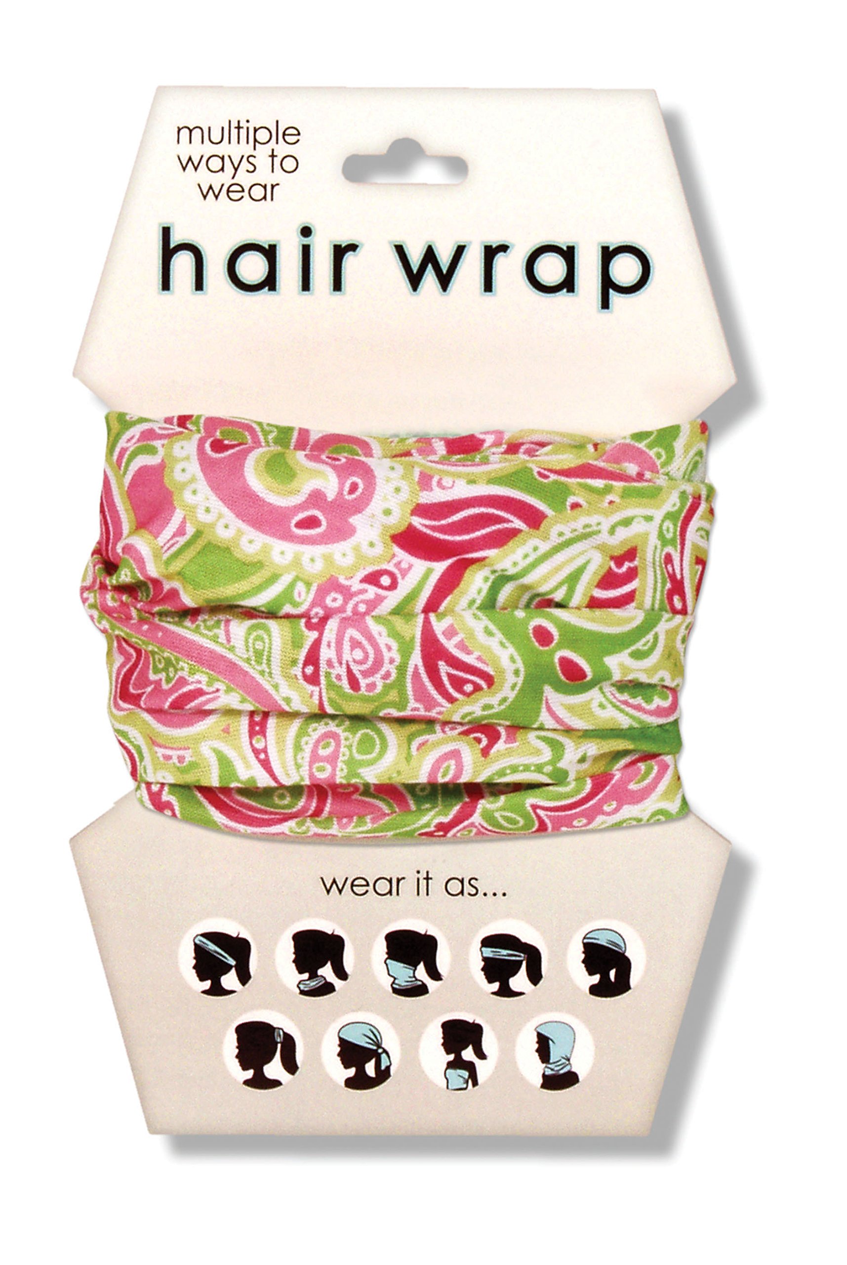 Spoontiques Pink/Green Paisley Hair Wrap - Multifunctional Bandanna, Headband, Hair Tie, Gaiter, and Scarf