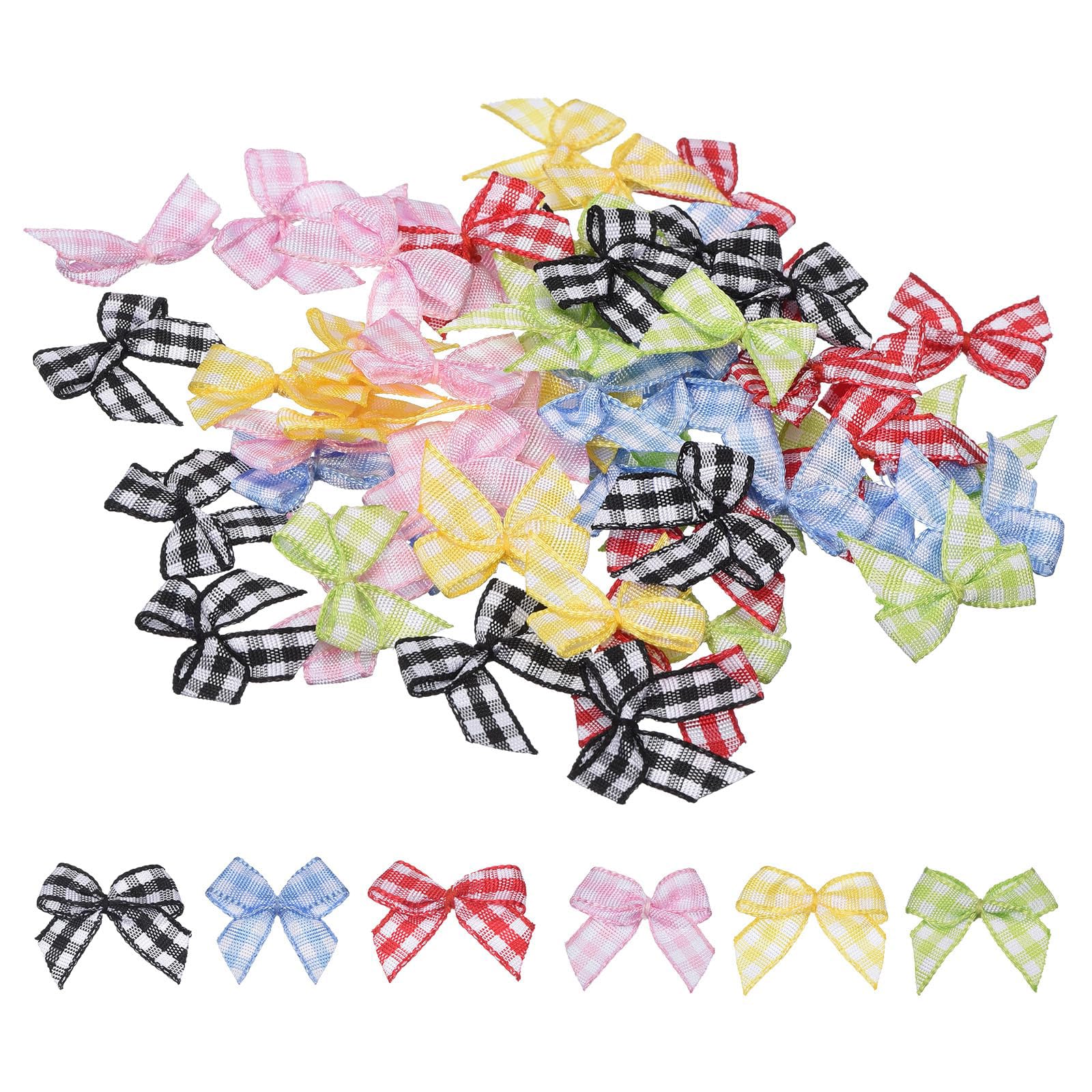 TA-VIGOR 60pcs 1 Inch Mini Satin Ribbon Bows, Fabric Flower Embellishments Gift Wrapping Bow Ribbon for DIY Crafts, Wedding, Hair Clips, Gift Decoration, Sewing Appliques, Multicolor