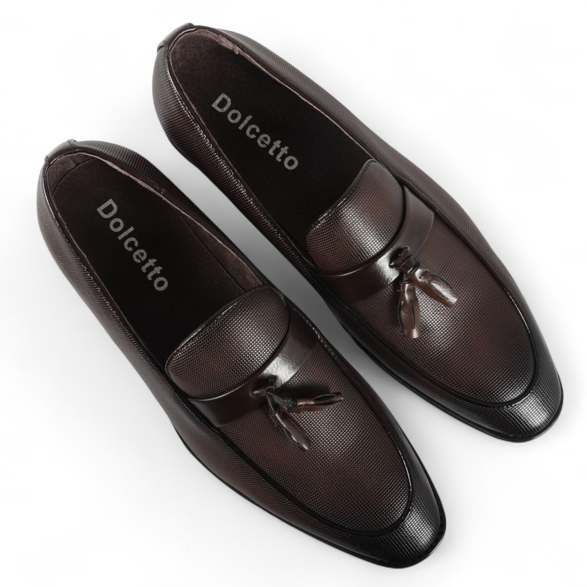 Zapatos Formales Dolcetto para Hombre, Mocasines Clásicos Marrones con Borlas.