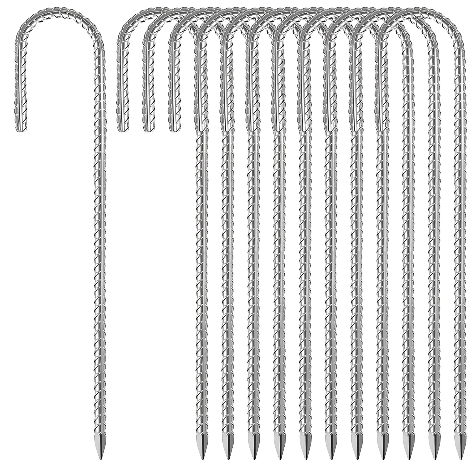 Realtopdo 12Stk. Bodenanker Heringe 30 cm Verzinkter Stahl Erdanker Erdnägel Trampolin-Zeltanker stabil Zeltheringe Camping für Zelte, Camping, Trampoline, Planen, Anker, Garten Pfähle，Ø 8 MM