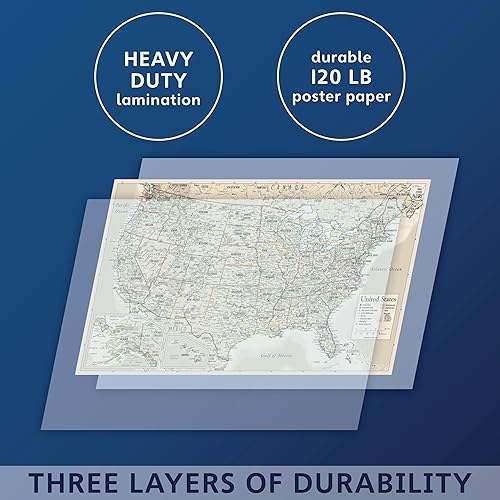 Miniatura 3 de Juego de póster de mapa del mundo laminado antiguo y mapa de EE. UU., 18 x 29 pulgadas, gráficos de pared del mundo y Estados Unidos, fabricado en