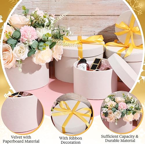 Miniatura 9 de Tenceur 8 cajas de regalo redondas con tapas para regalos, cajas de regalo de terciopelo anidado, arreglos de flores, cajas de flores de 4 tamaños