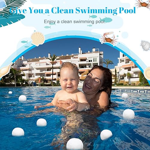 Miniatura 4 de Zubebe 4.6 libras de filtro de piscina, bolas de medios de filtro de fibra para piscina, filtros de arena y centro de baño, bañeras, spas, acuario,