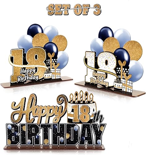 Miniatura 195 de LINGTEER Juego de centros de mesa de acrílico azul con texto en inglés «Happy 100th Birthday» – Decoración de regalo de fiesta de cumpleaños número