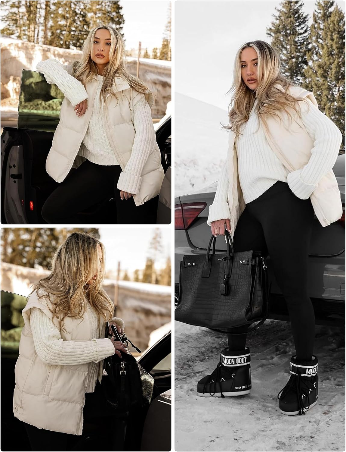 Huaqiao Women's Quilted Puffer Vest Stand Collar Sleeveless Coat Zipper Winter Gilet Jacket - Image 6