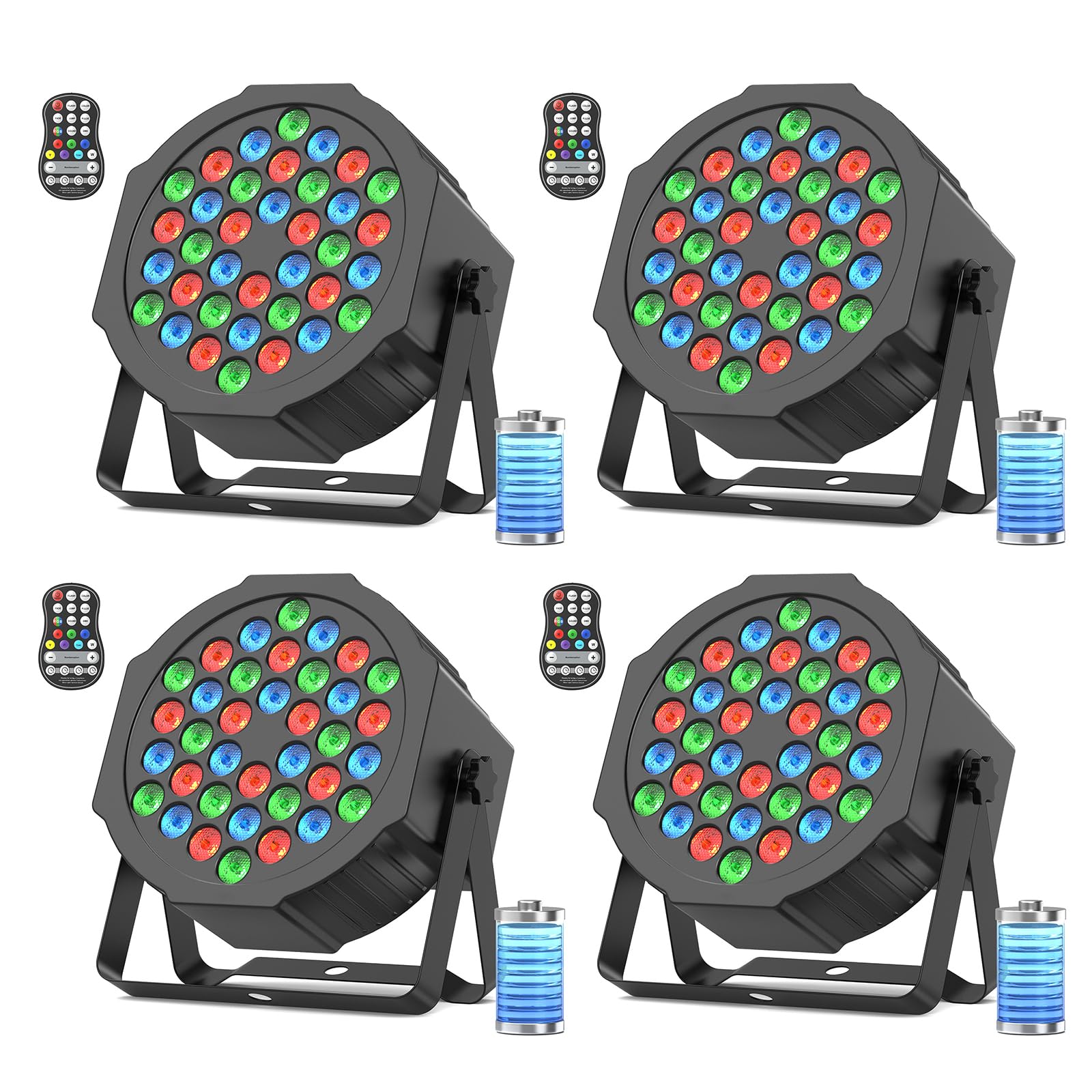 LED Par a Batteria, 4 Pezzo 36W RGB a Batteria, LED Faretto con Telecomando, Luce Discoteca per DJ, Club, Festival