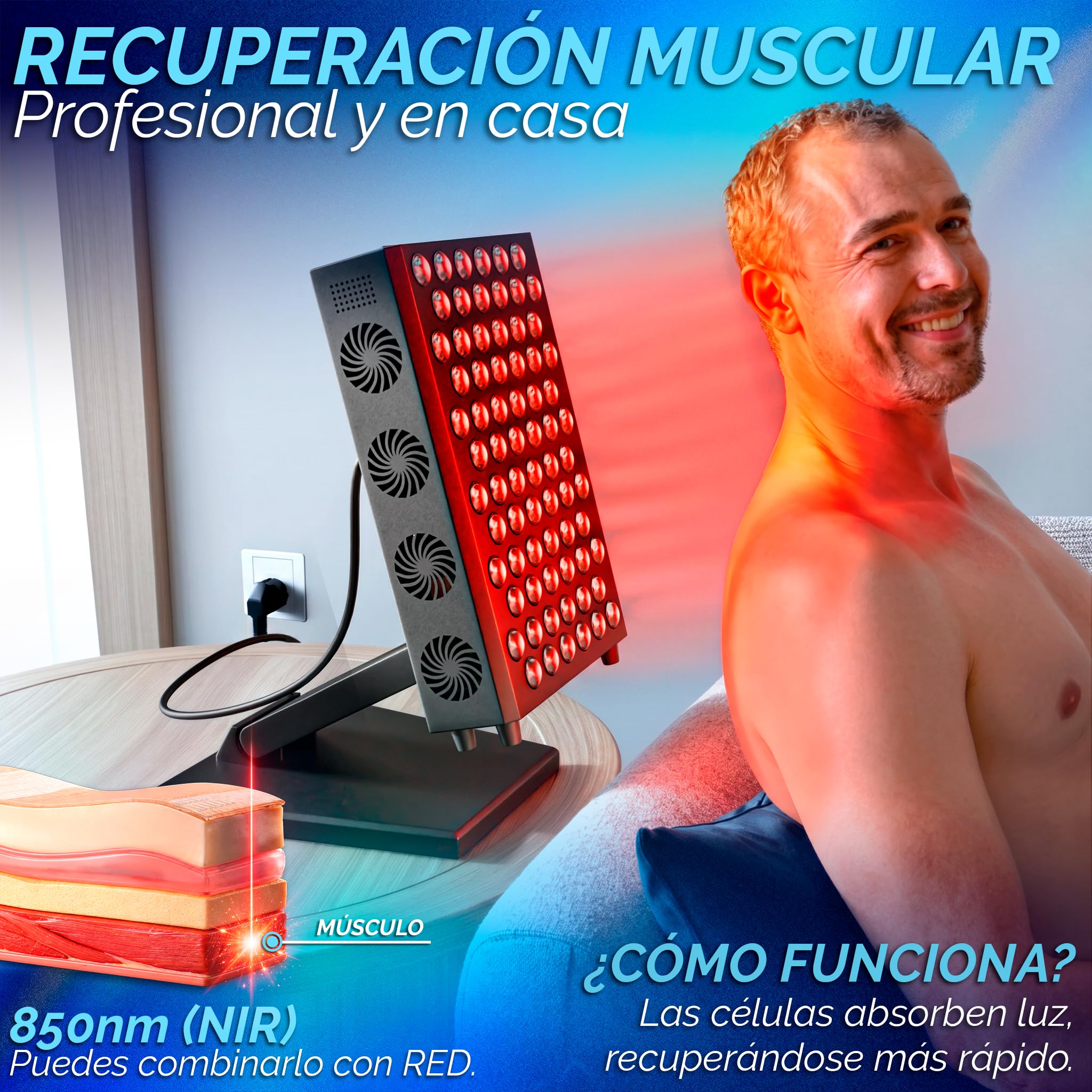 DreamTape® Panel Luz Roja Infrarroja 660nm 850nm - Terapia de Luz LED Profesional con 72 LEDs - Red Light Therapy Panel para Recuperación Muscular, Piel y Bienestar - Lámpara Fotobiomodulación