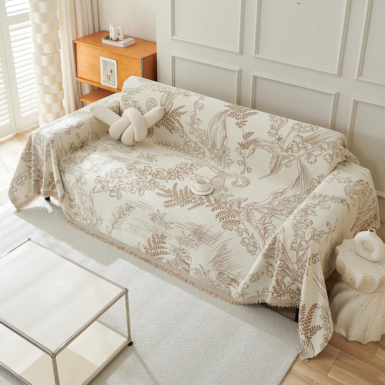 Funda Sofa Suave, Plaid Sofa Manta Sofa De Chenilla, Manta Decorativa Versátil para Sofá, Manta Cubre Sofa Reversible, Funda para Sofa Four Seasons 180 * 260cm-Caqui